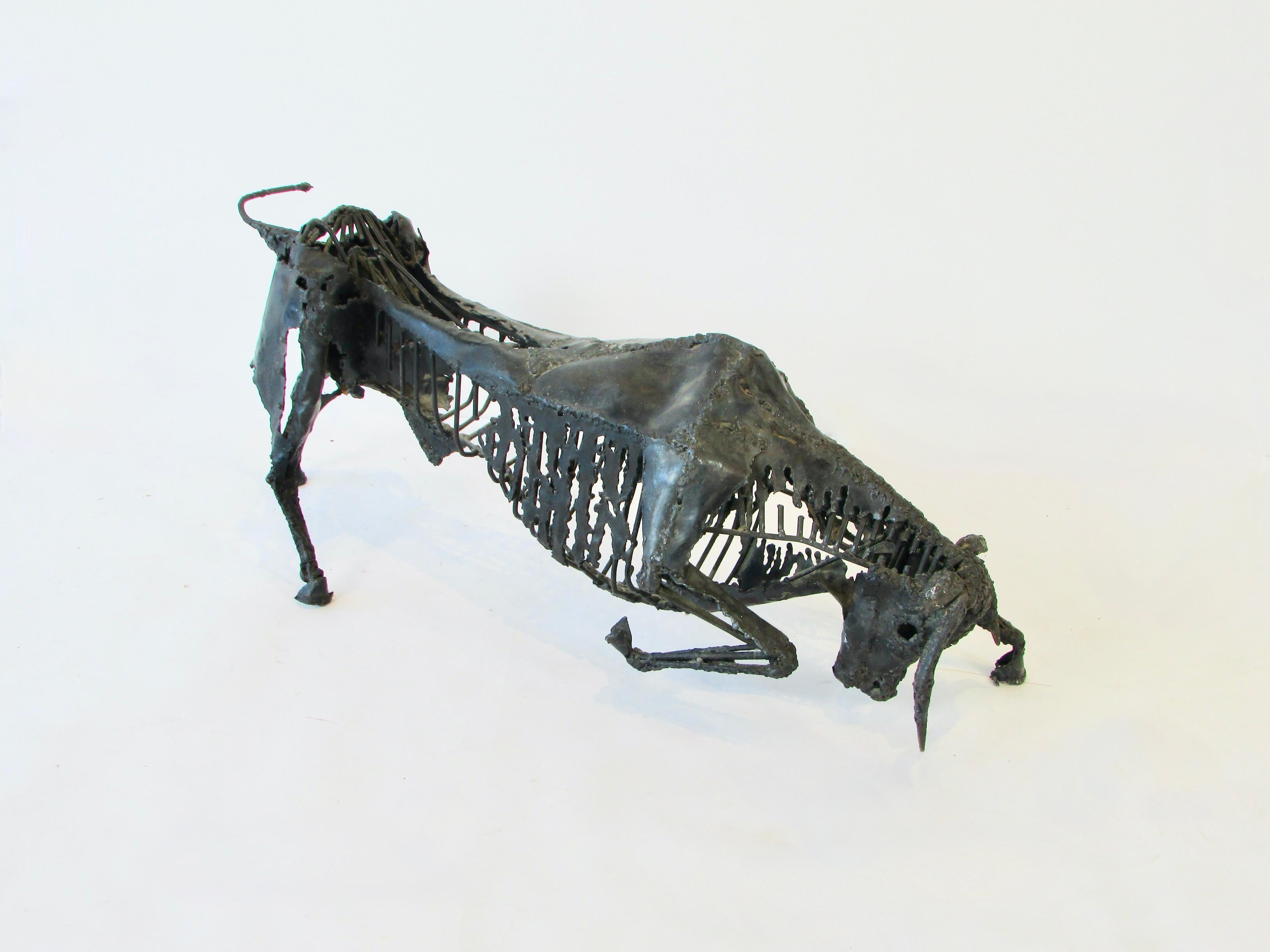 Torch Cut and Welded Steel Brutalist Bull Sculpture For Sale 7