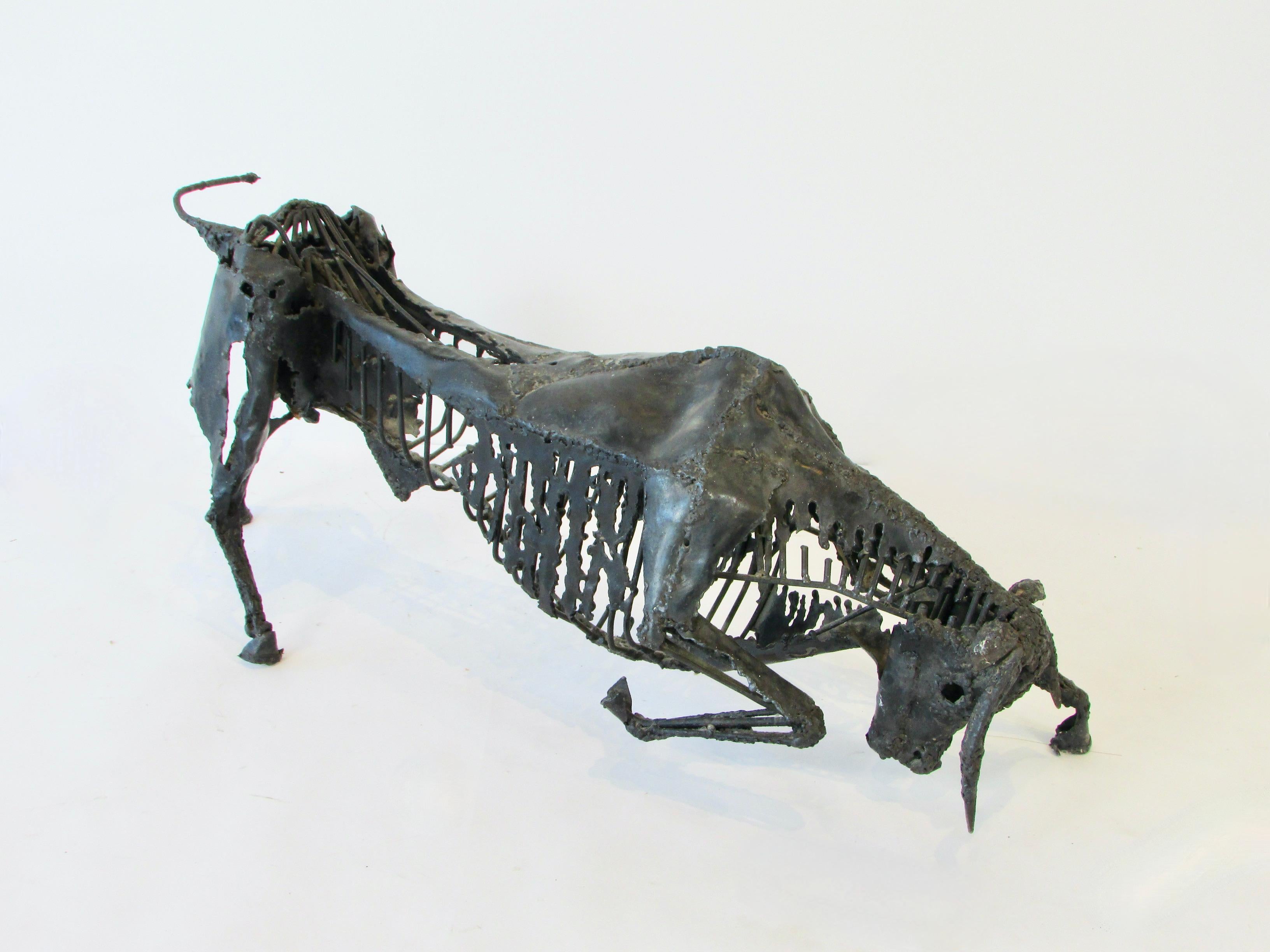 Torch Cut and Welded Steel Brutalist Bull Sculpture For Sale 8