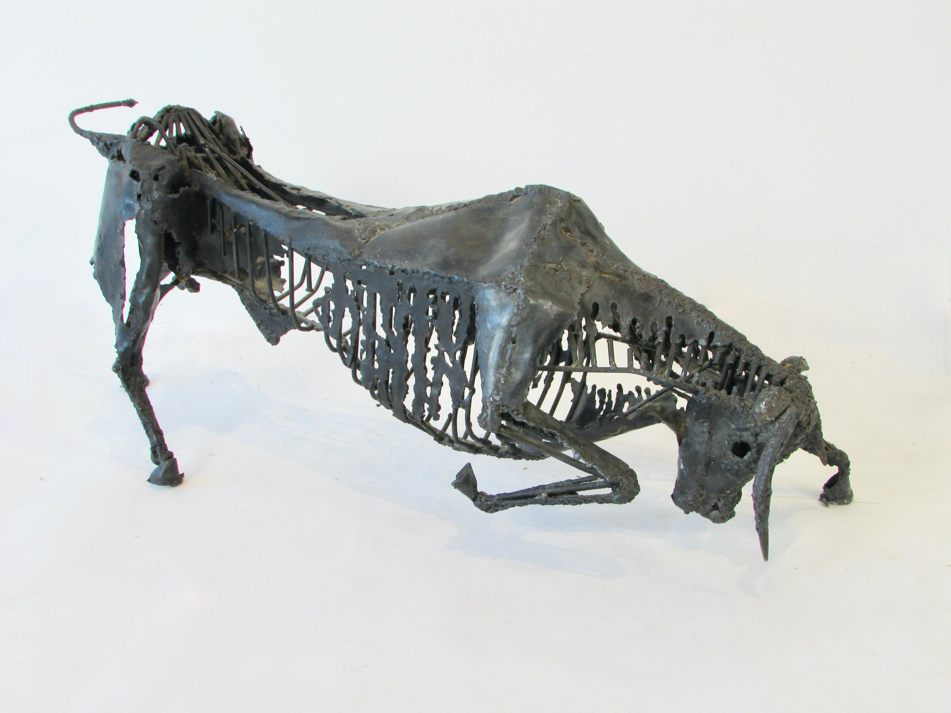 Torch Cut and Welded Steel Brutalist Bull Sculpture For Sale 9