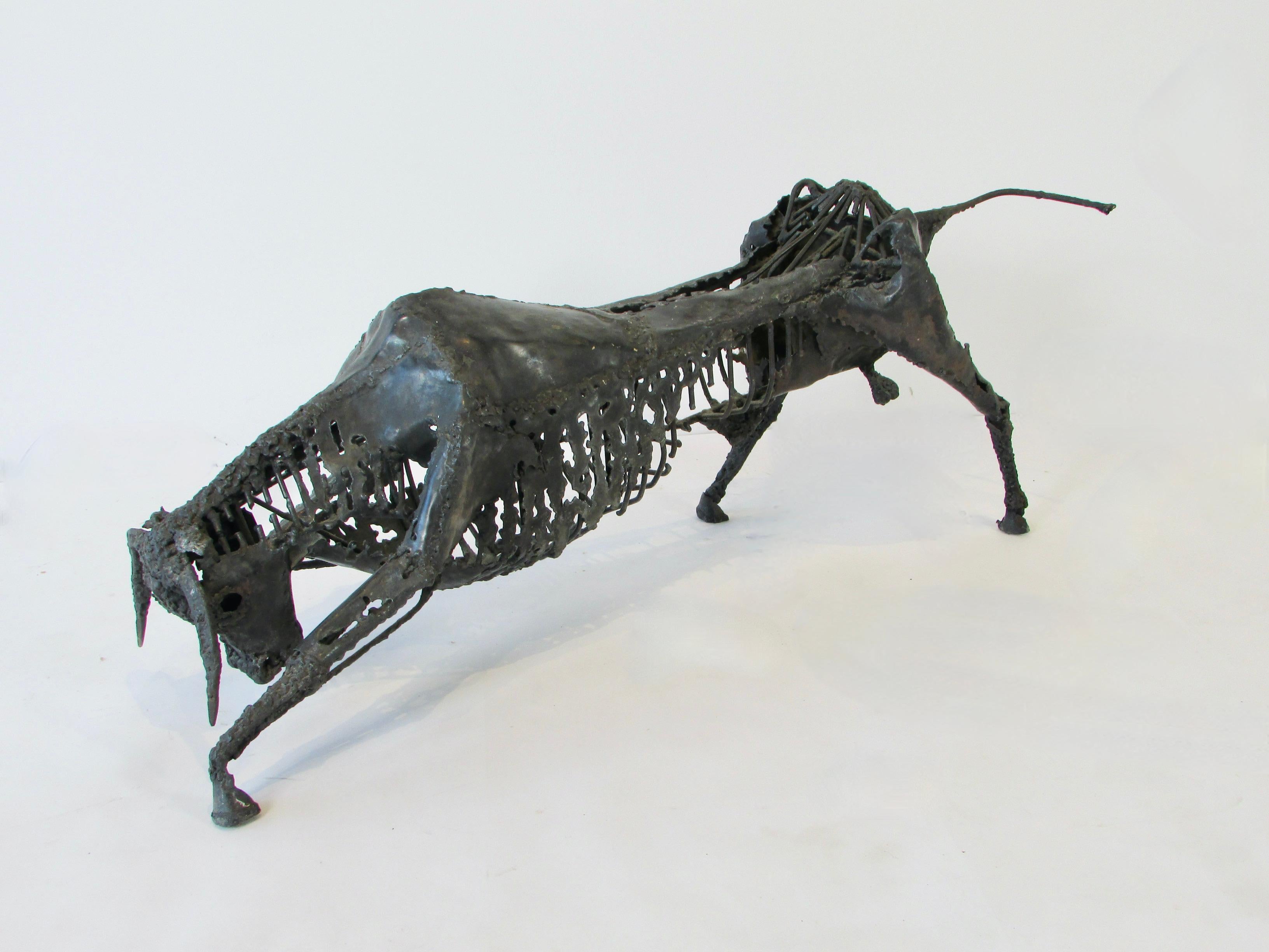 Torch Cut and Welded Steel Brutalist Bull Sculpture For Sale 10