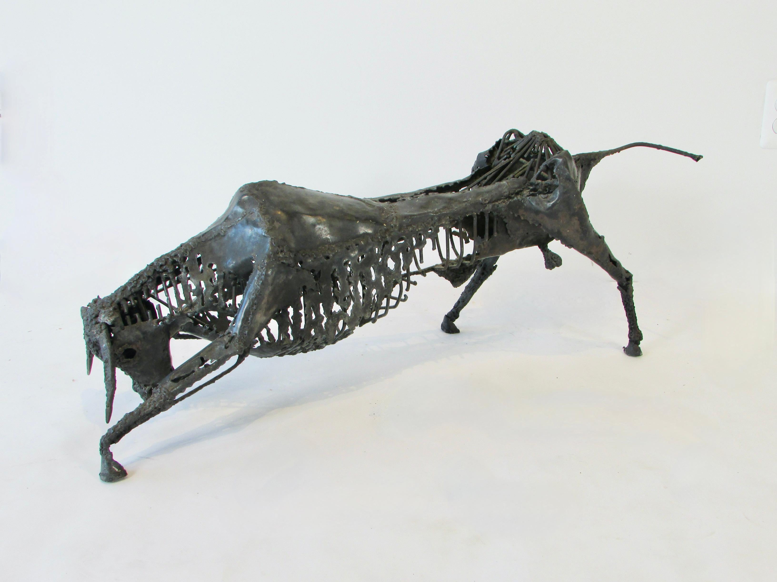 Torch Cut and Welded Steel Brutalist Bull Sculpture For Sale 11