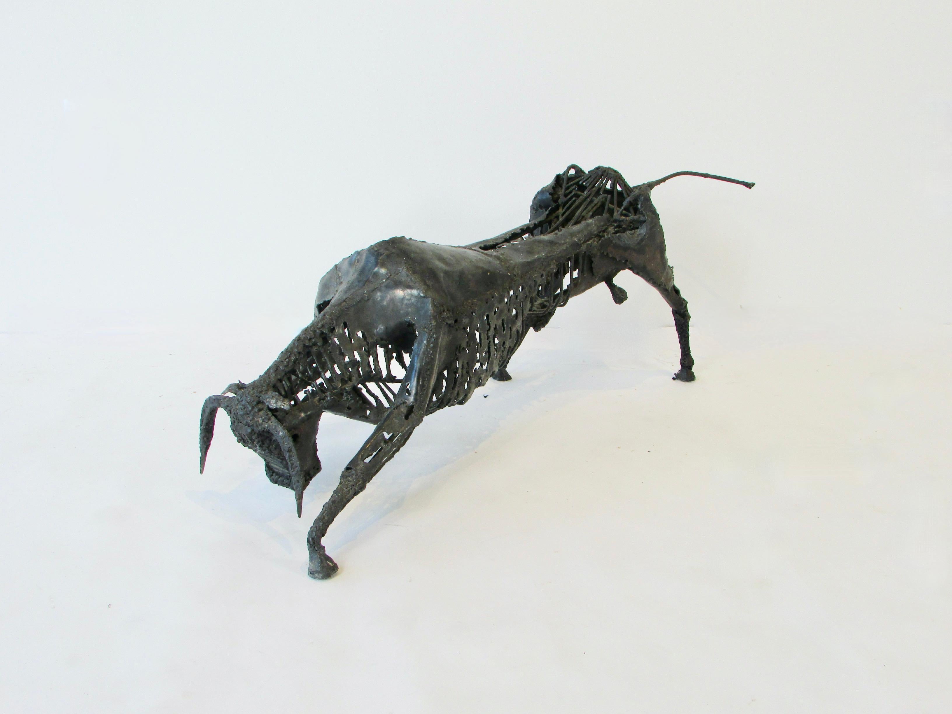 American Torch Cut and Welded Steel Brutalist Bull Sculpture For Sale