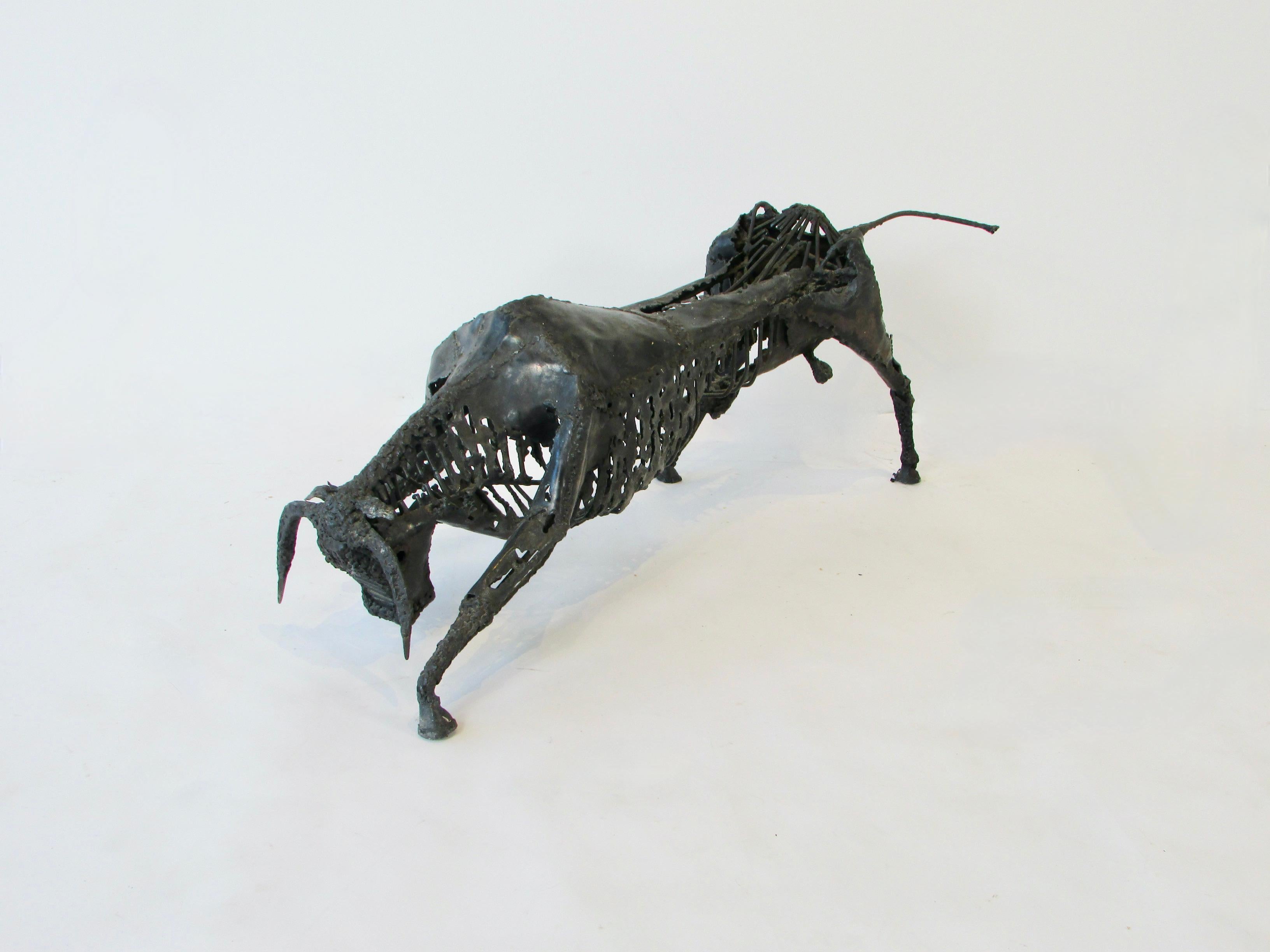 Torch Cut and Welded Steel Brutalist Bull Sculpture In Good Condition For Sale In Ferndale, MI