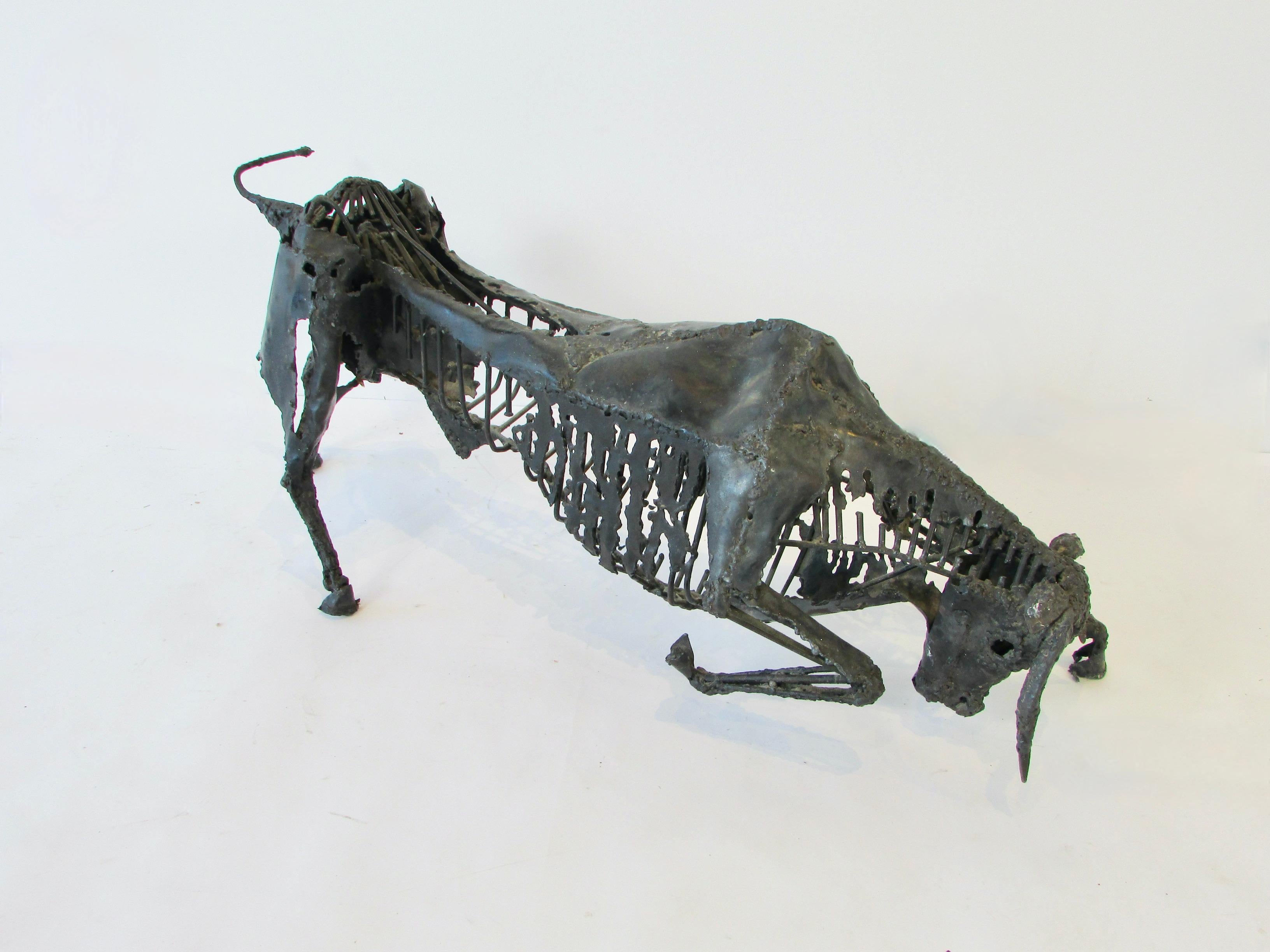 Torch Cut and Welded Steel Brutalist Bull Sculpture For Sale 2