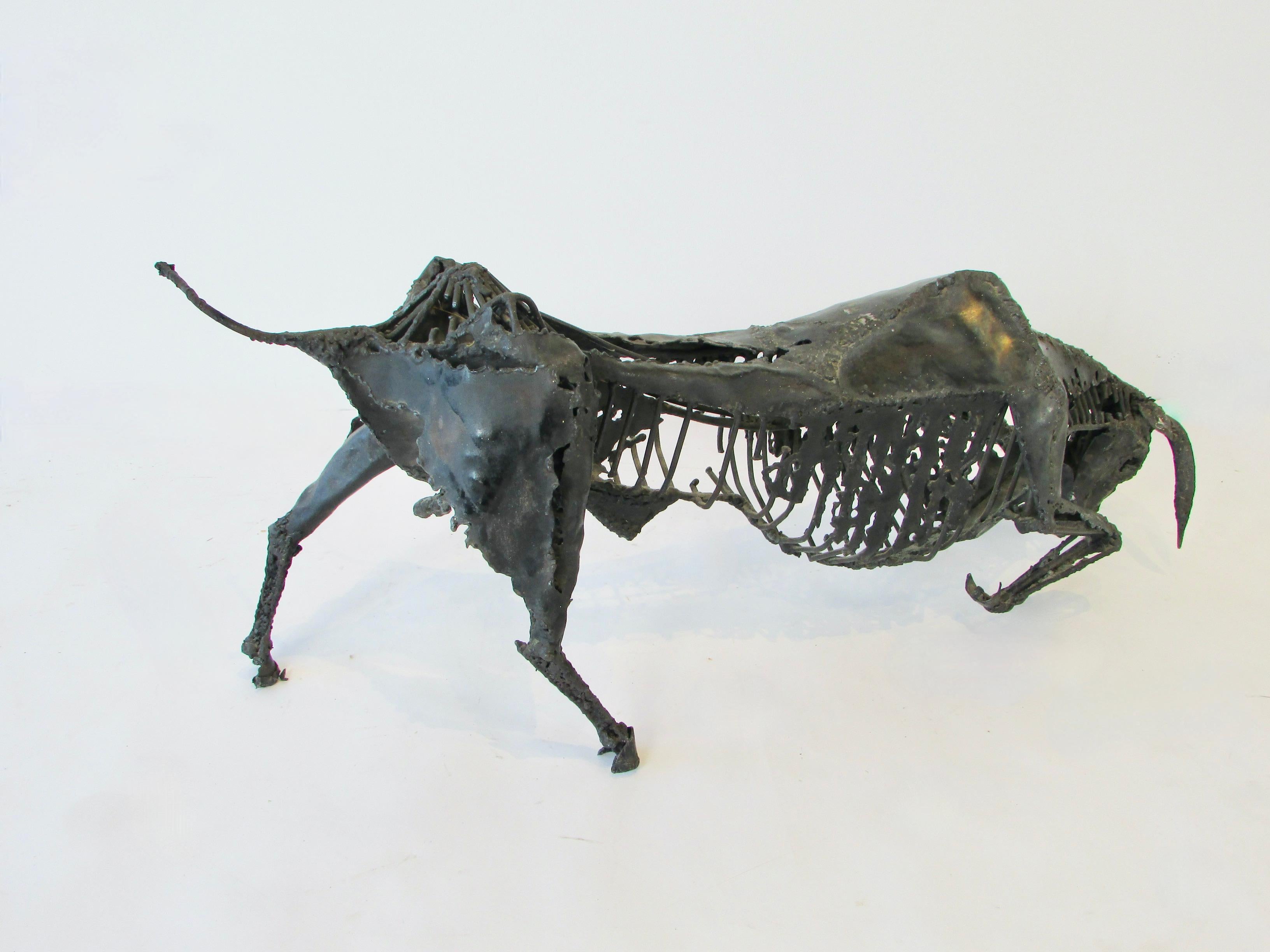 Torch Cut and Welded Steel Brutalist Bull Sculpture For Sale 3