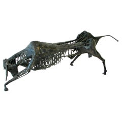 Torch Cut and Welded Steel Brutalist Bull Sculpture