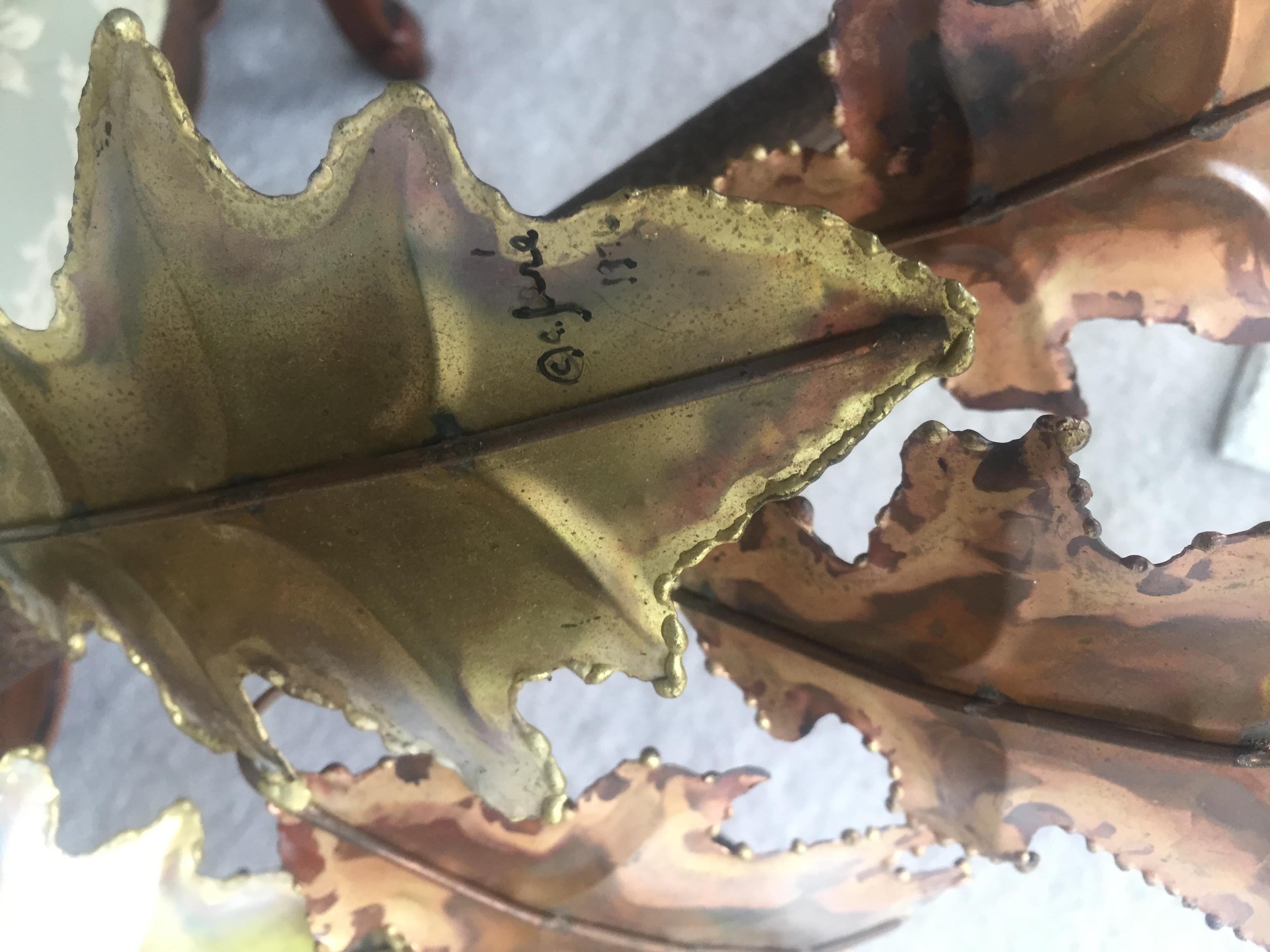 American Torch Cut Brass and Copper Oak Leaf  Wall Sculpture by Curtis Jere
