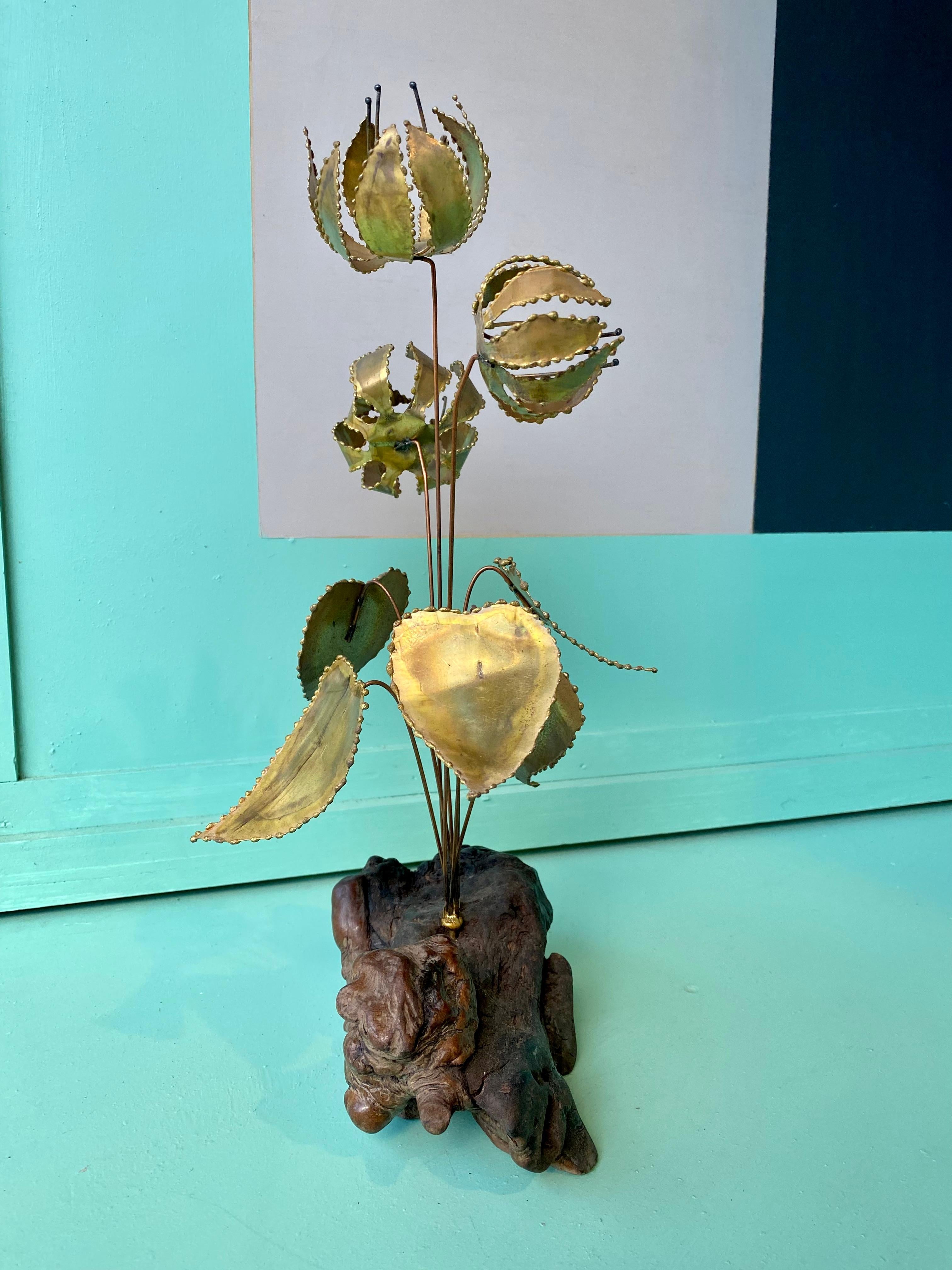 Brutalist Brass Bonsai Ikebana Lily Flower Sculpture by Gerd Scharrelmann 1970s en venta 4