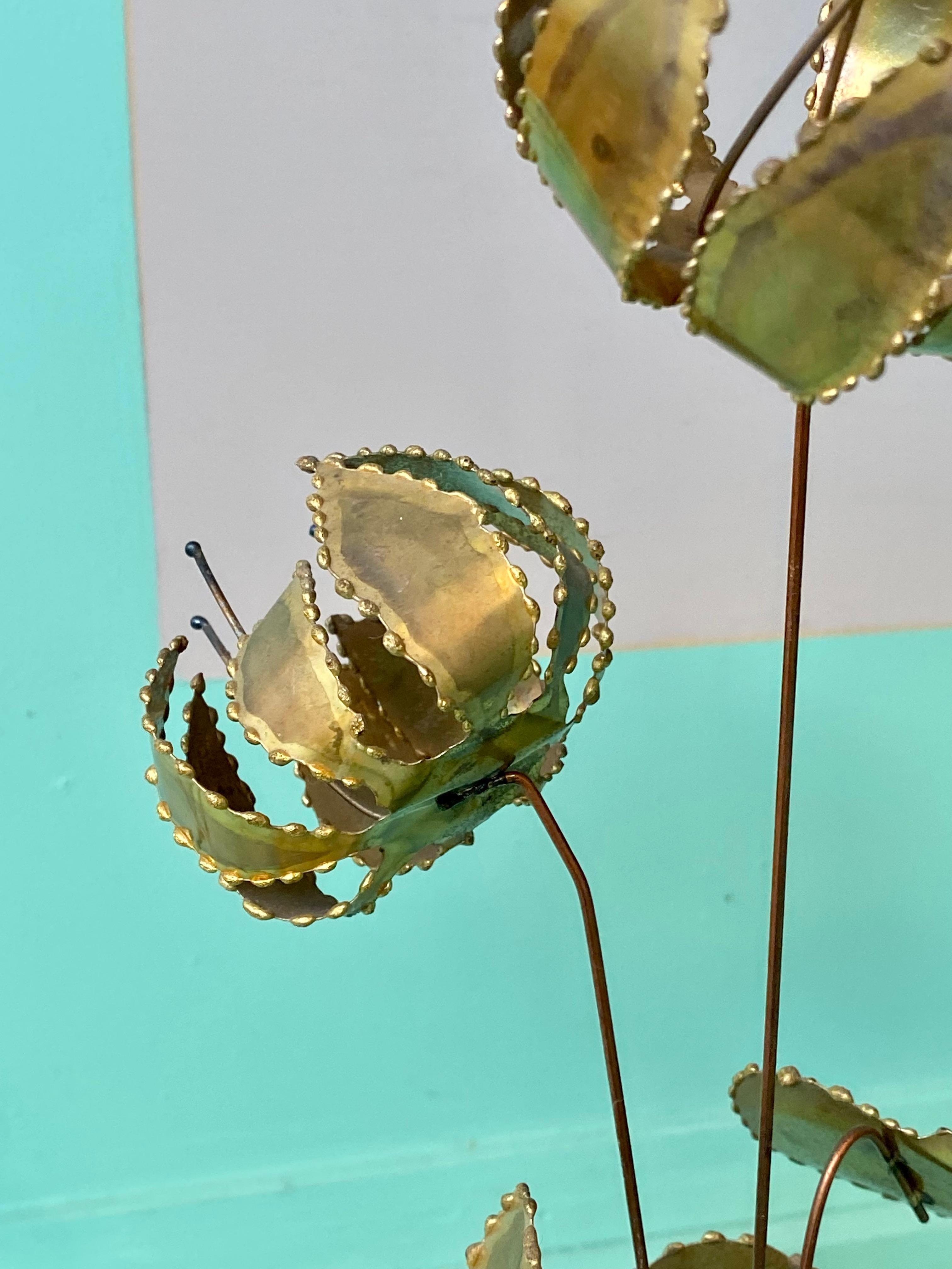 Brutalist Brass Bonsai Ikebana Lily Flower Sculpture by Gerd Scharrelmann 1970s en venta 5