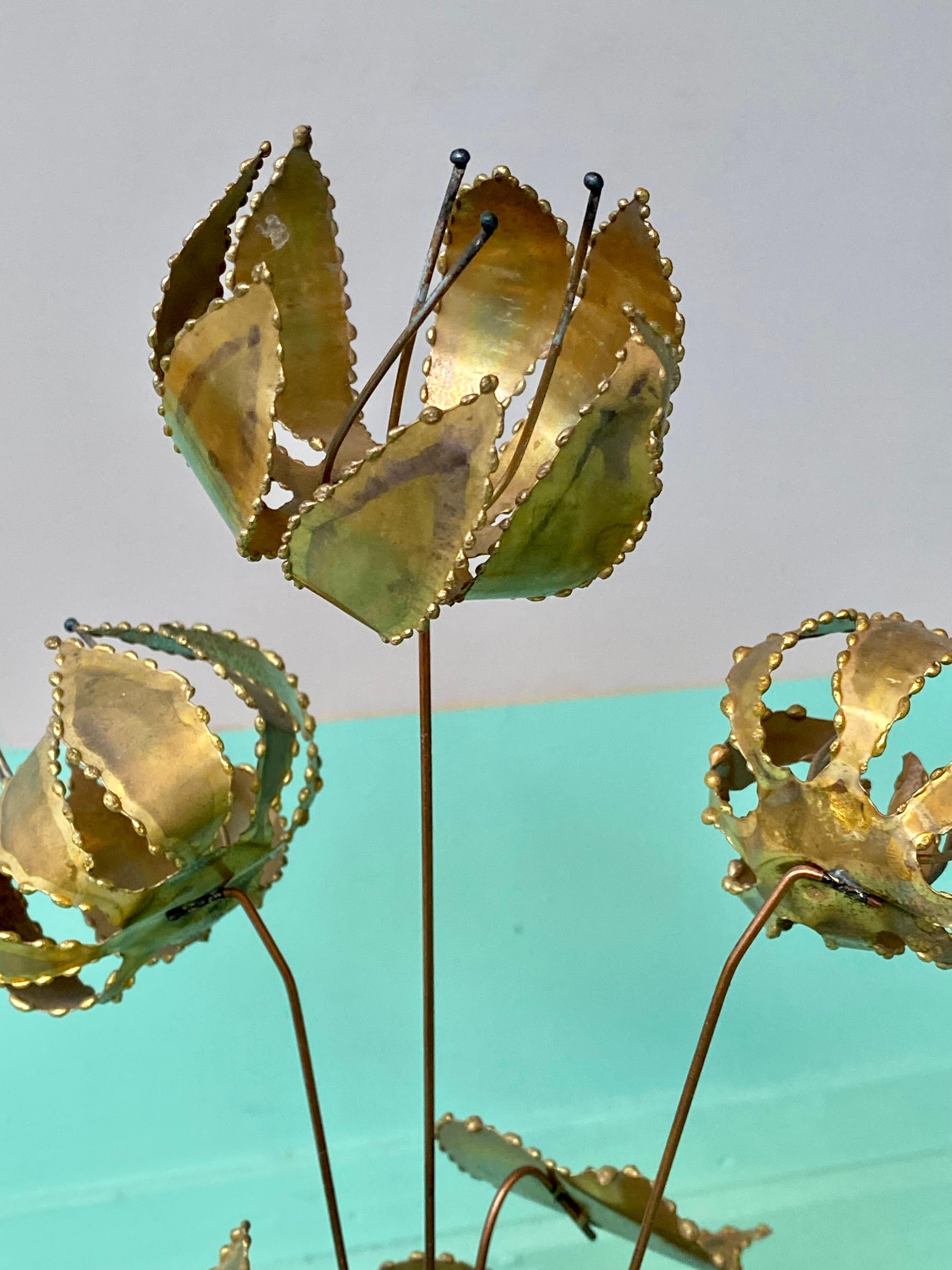 Brutalist Brass Bonsai Ikebana Lily Flower Sculpture by Gerd Scharrelmann 1970s en venta 7