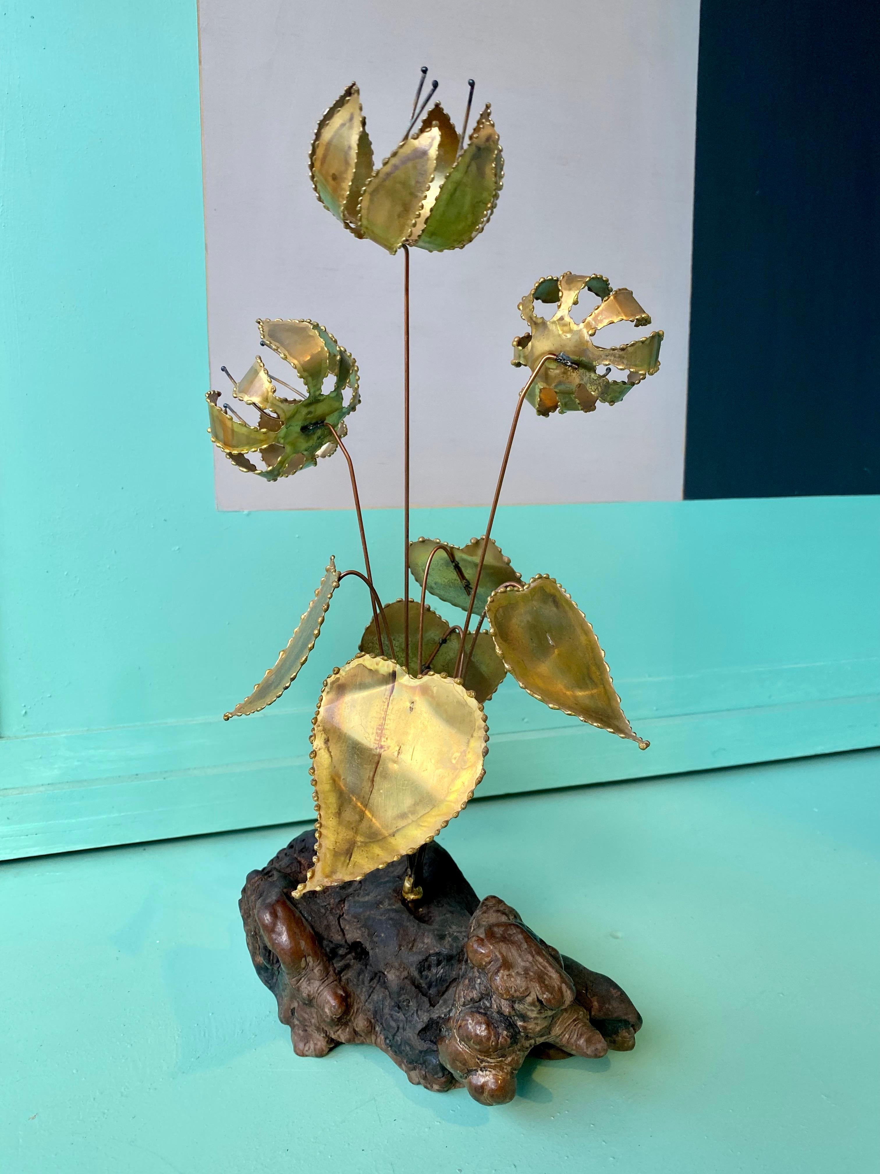Brutalist Brass Bonsai Ikebana Lily Flower Sculpture by Gerd Scharrelmann 1970s en venta 9