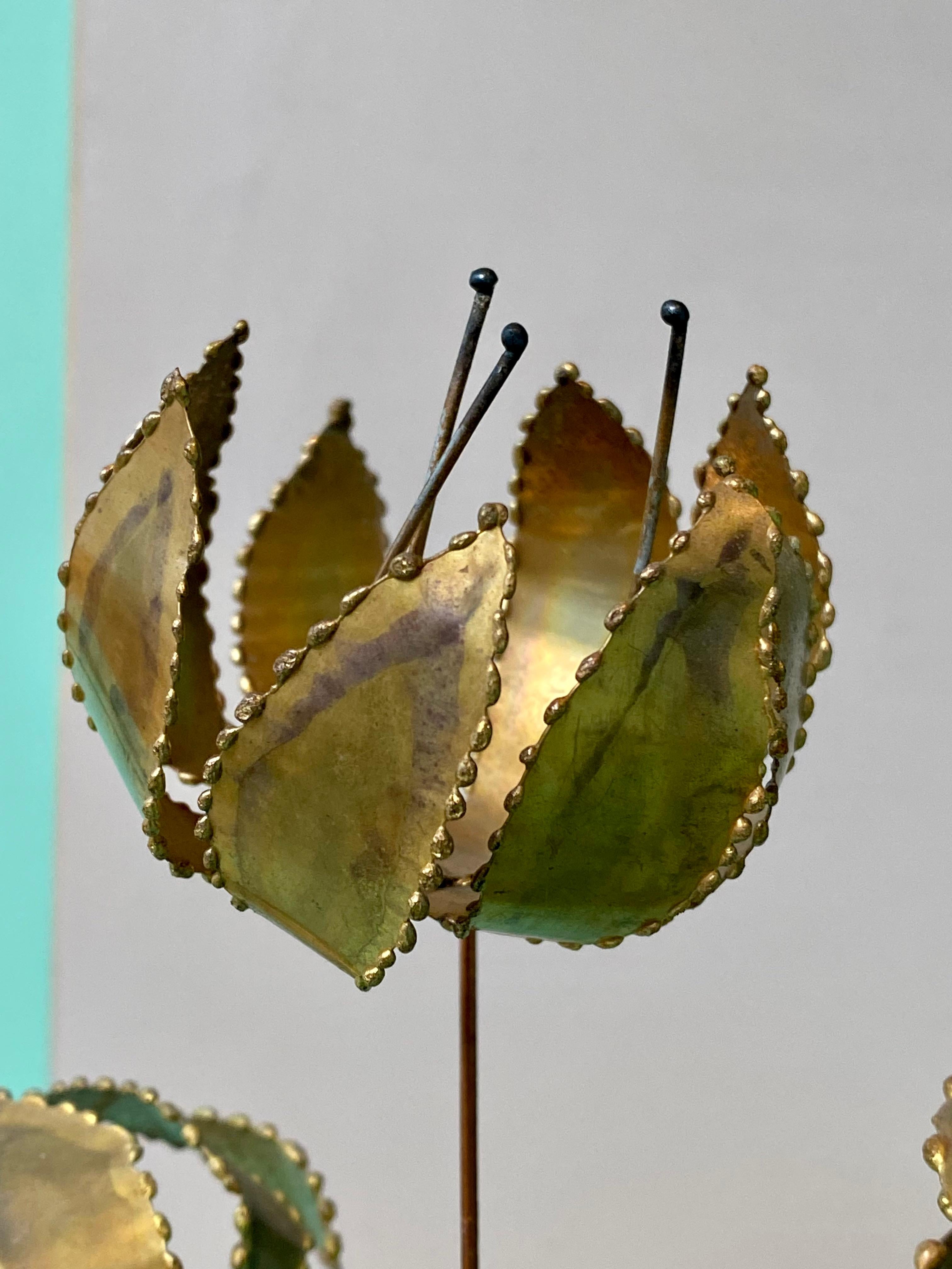Brutalist Brass Bonsai Ikebana Lily Flower Sculpture by Gerd Scharrelmann 1970s en venta 10