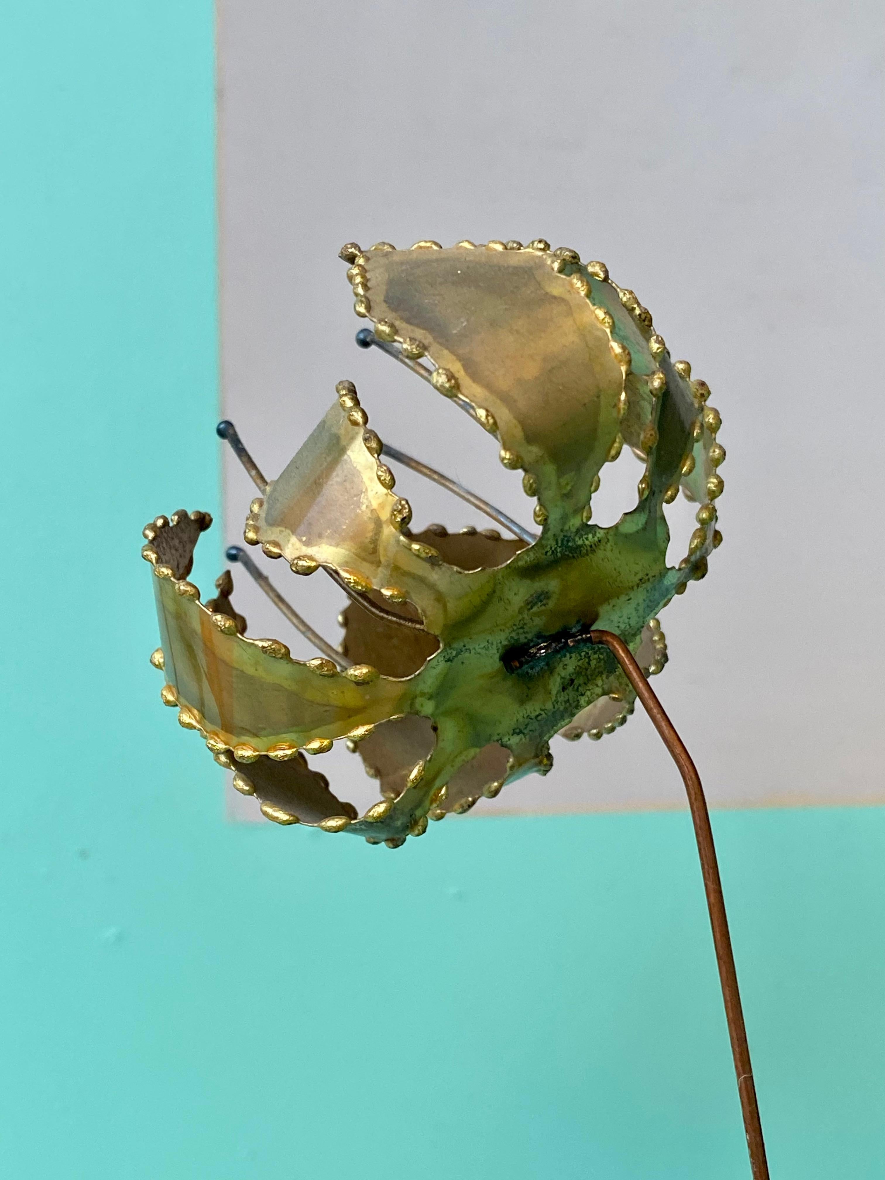Brutalist Brass Bonsai Ikebana Lily Flower Sculpture by Gerd Scharrelmann 1970s en venta 11