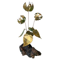 Brutalist Brass Bonsai Ikebana Lily Flower Sculpture by Gerd Scharrelmann 1970s