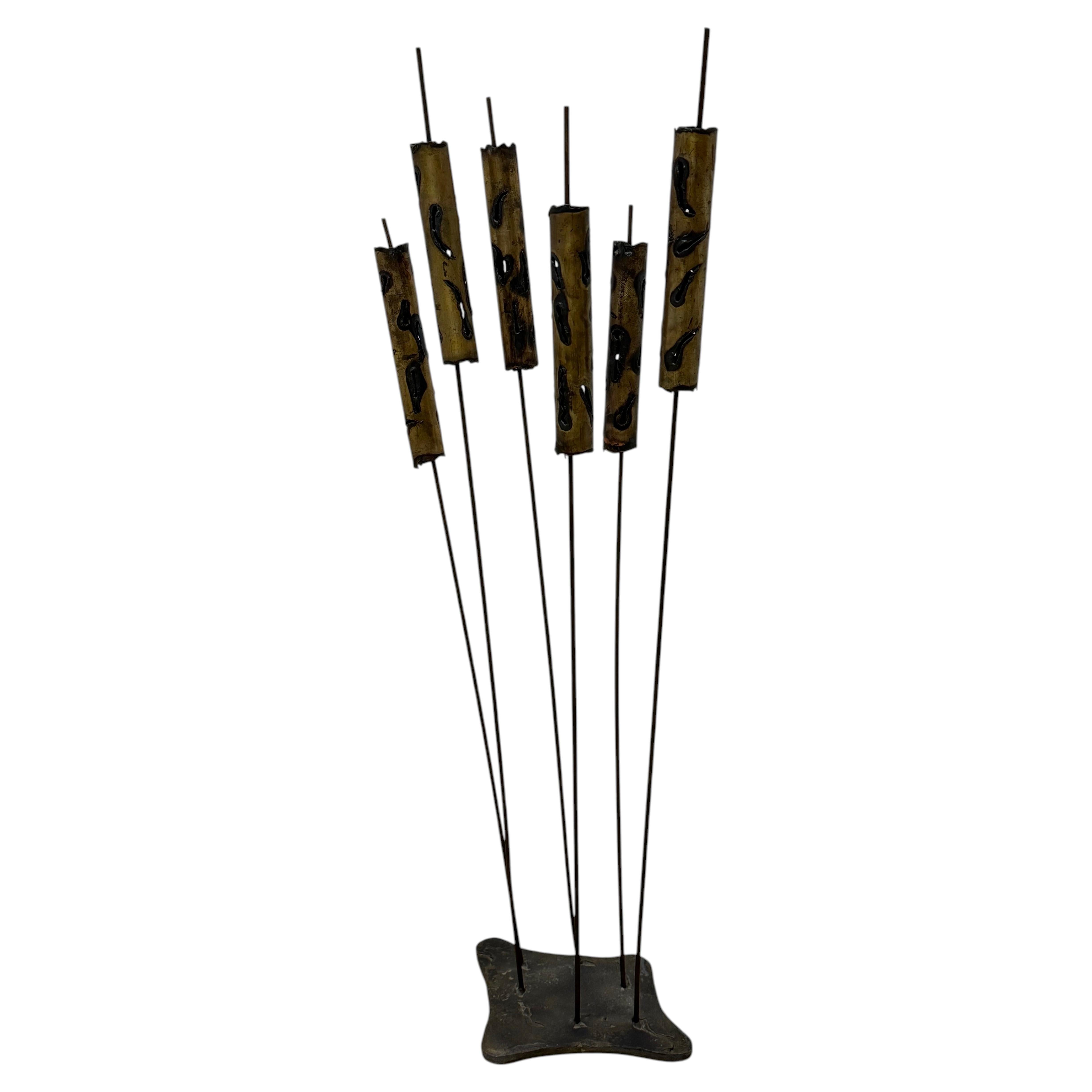 Torch-Cut Brutalist Iron Cattail Table or Floor Sculpture, 1960s For Sale
