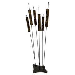 Torch-Cut Brutalist Iron Cattail Table or Floor Sculpture, 1960s