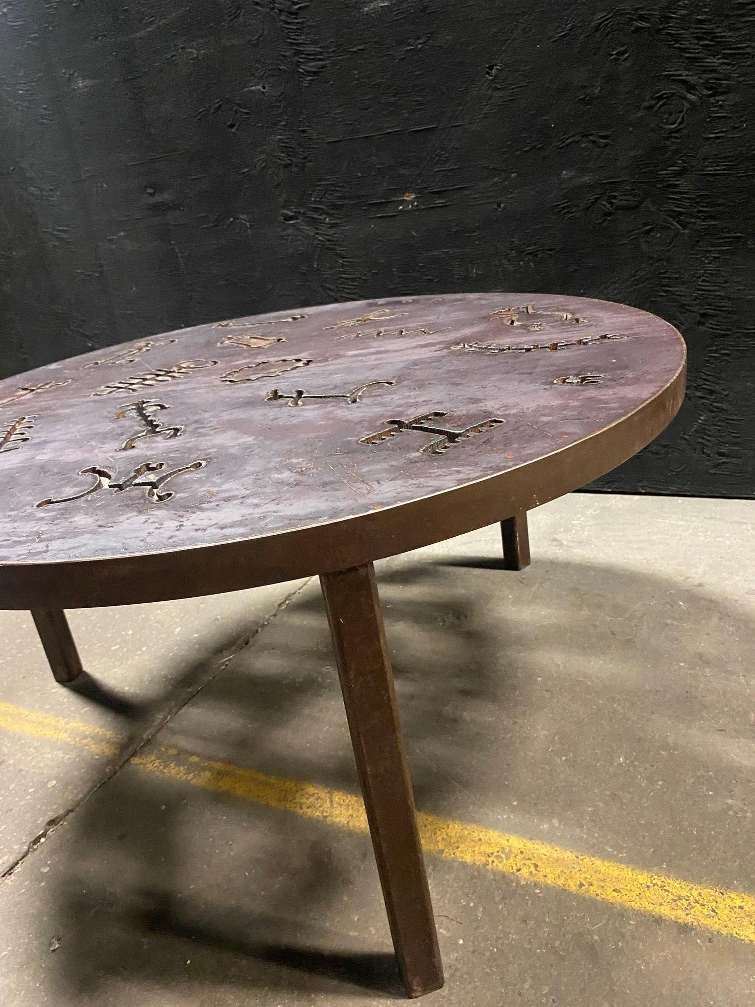Torch Cut Brutalist Iron Cocktail Table In Good Condition For Sale In Asbury Park, NJ