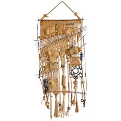 Torch Cut Iron, Leather and Rope Fiber Art, circa 1970 Torch Cut Iron, Leather and Rope Fiber Art, circa 1970