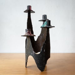 Torch Cut Steel Artist Made Brutalist Candle Holder Centerpiece 1970s