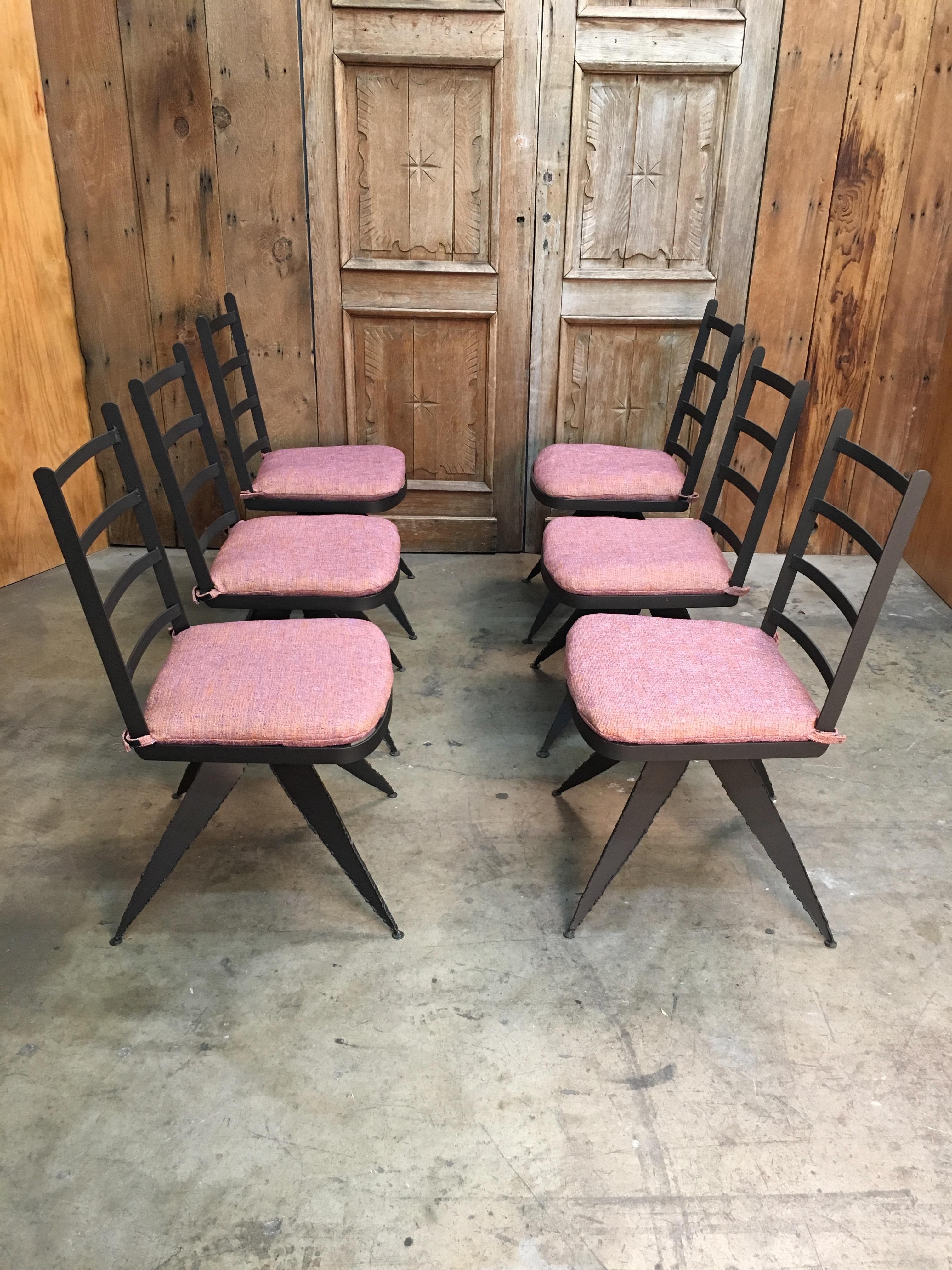 Torch Cut Steel Brutalist Dining Chairs 9