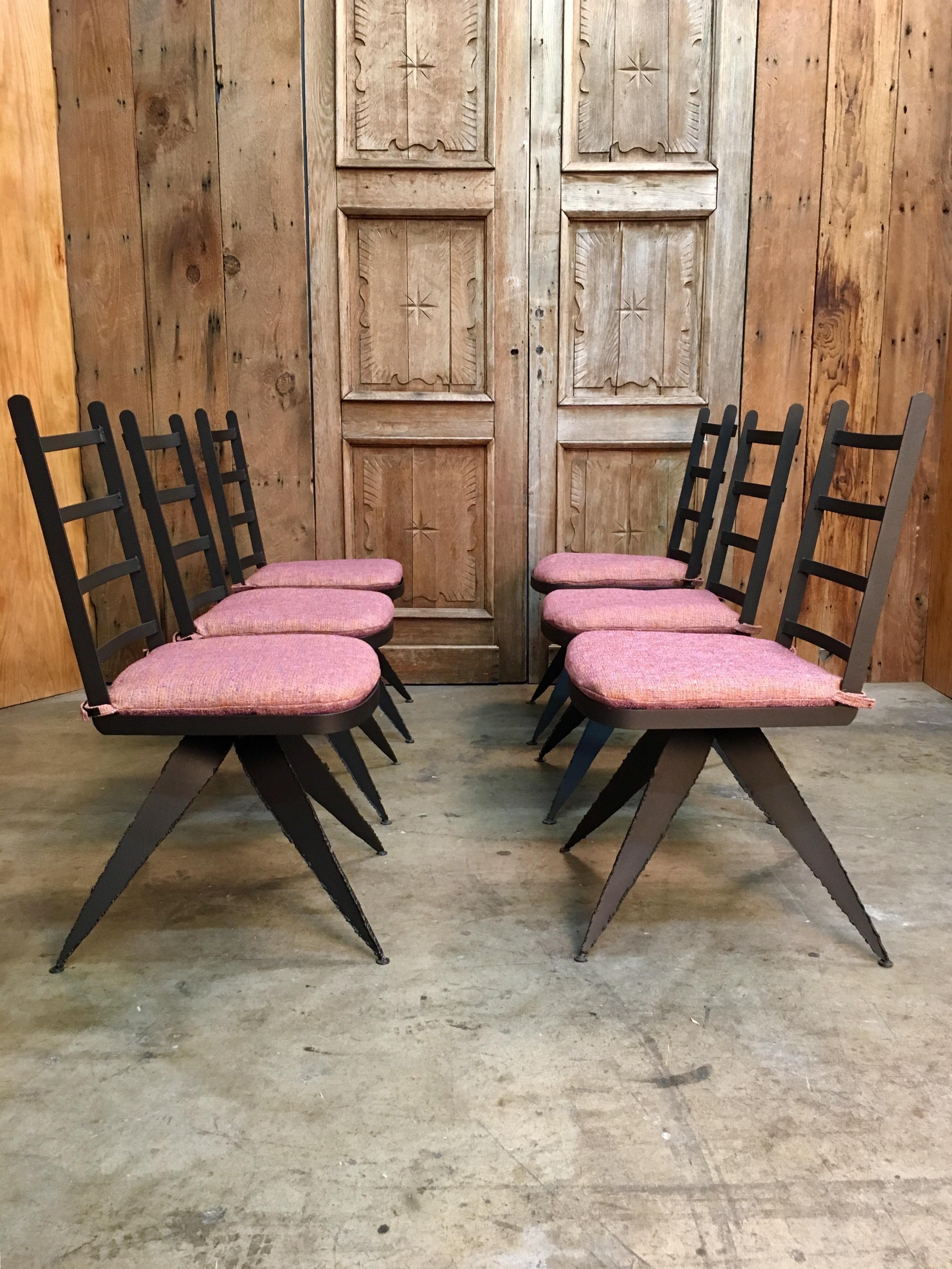Torch Cut Steel Brutalist Dining Chairs 10