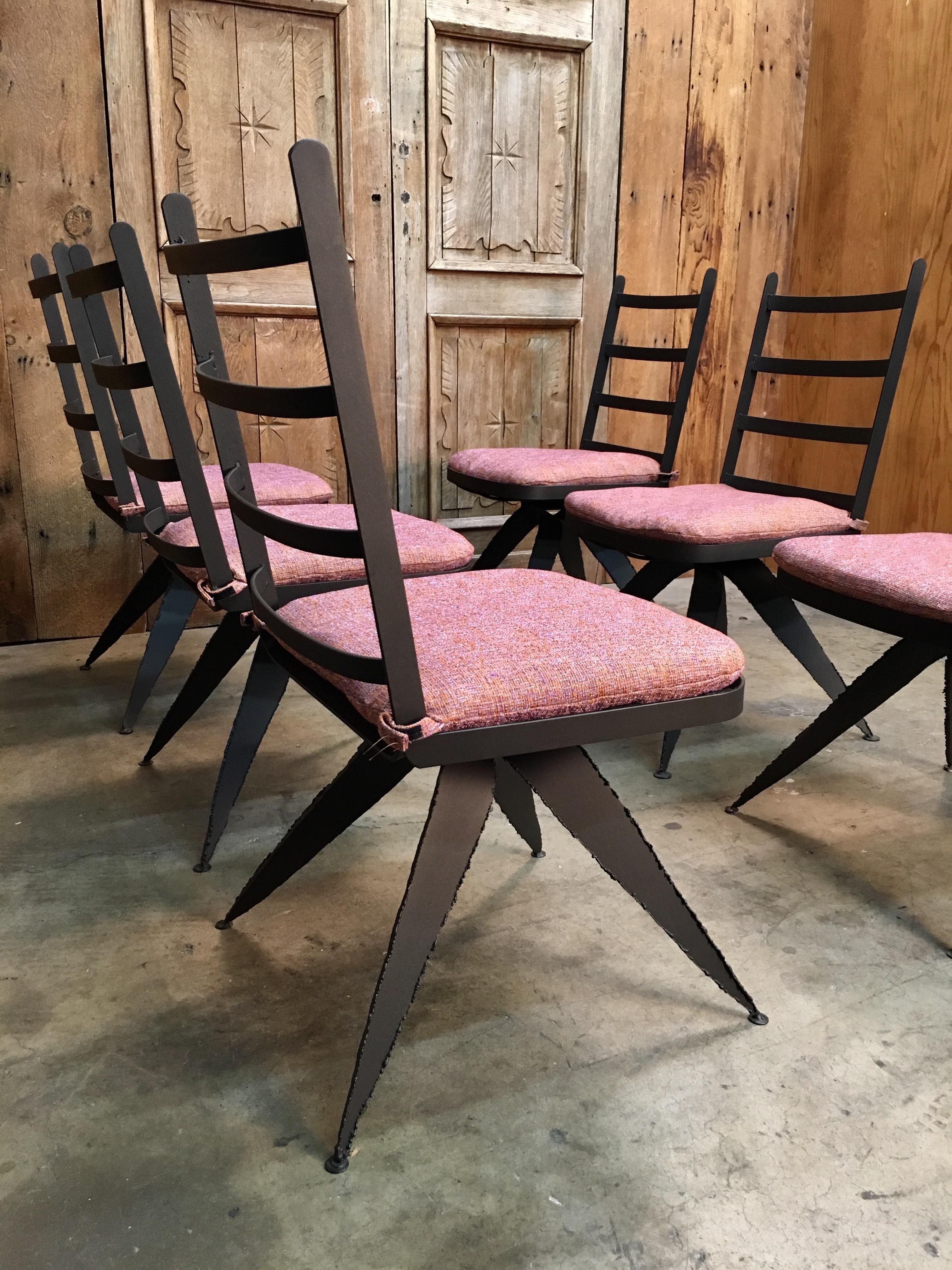 Torch Cut Steel Brutalist Dining Chairs 11