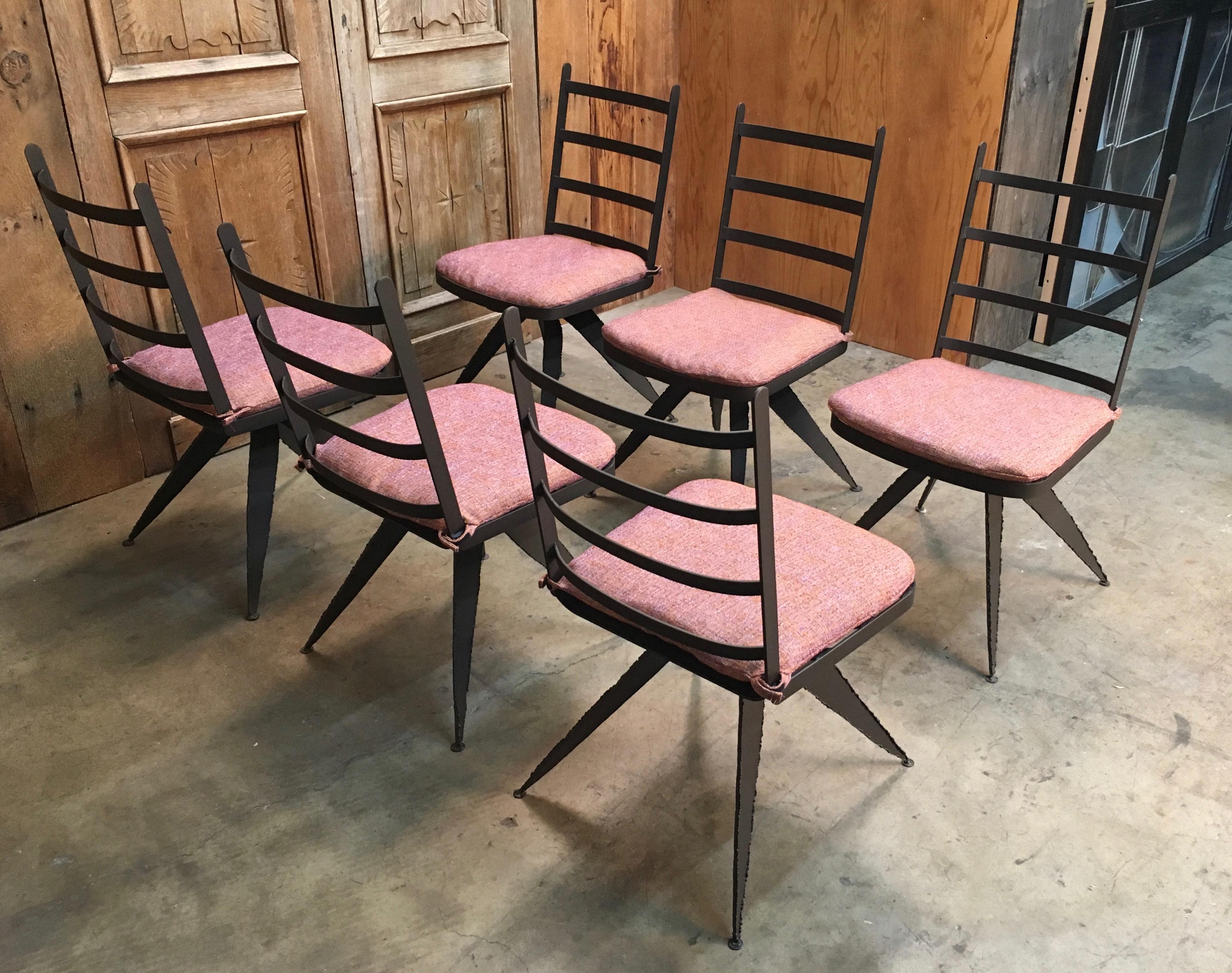 Torch Cut Steel Brutalist Dining Chairs 12