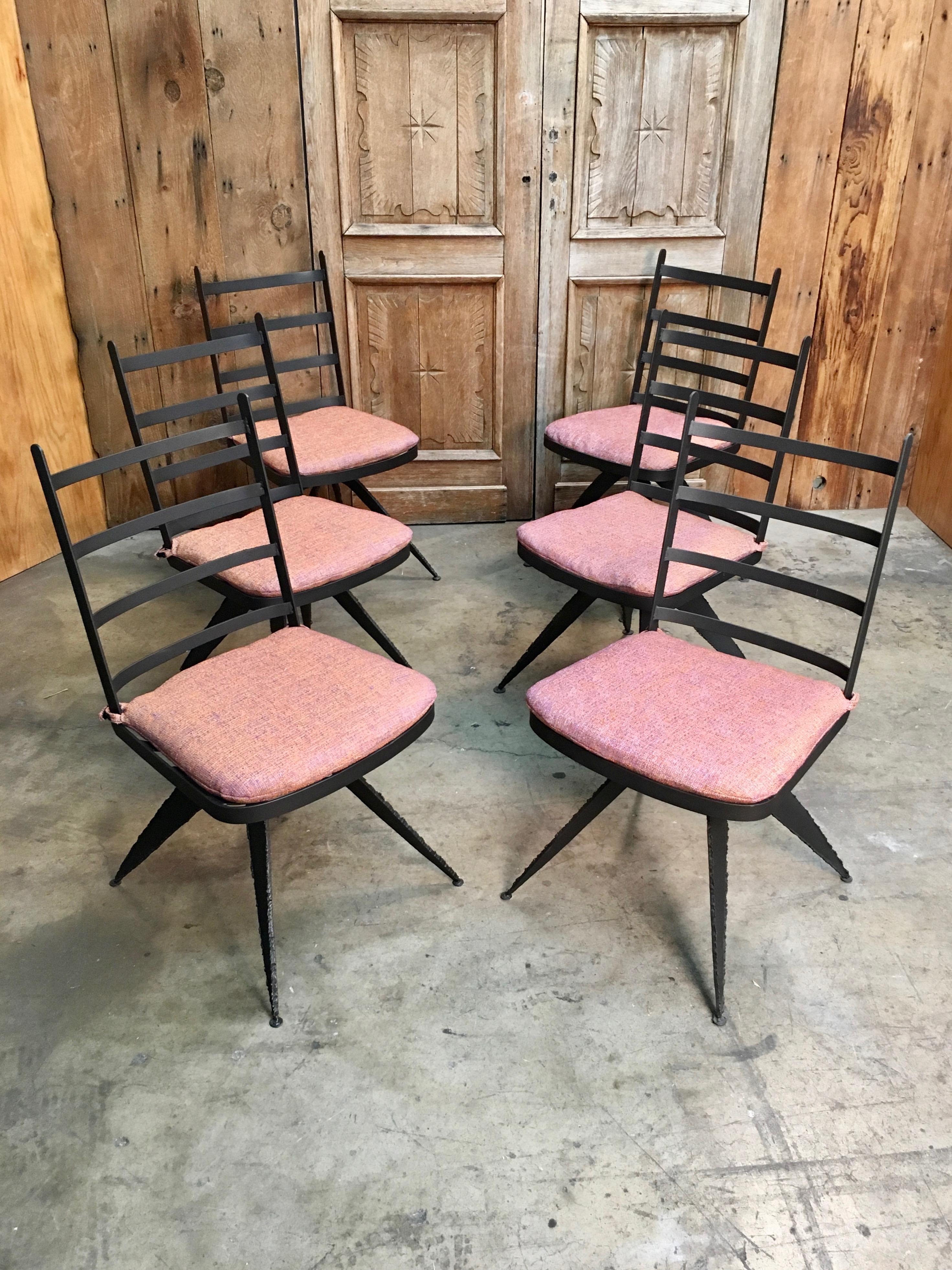 20th Century Torch Cut Steel Brutalist Dining Chairs
