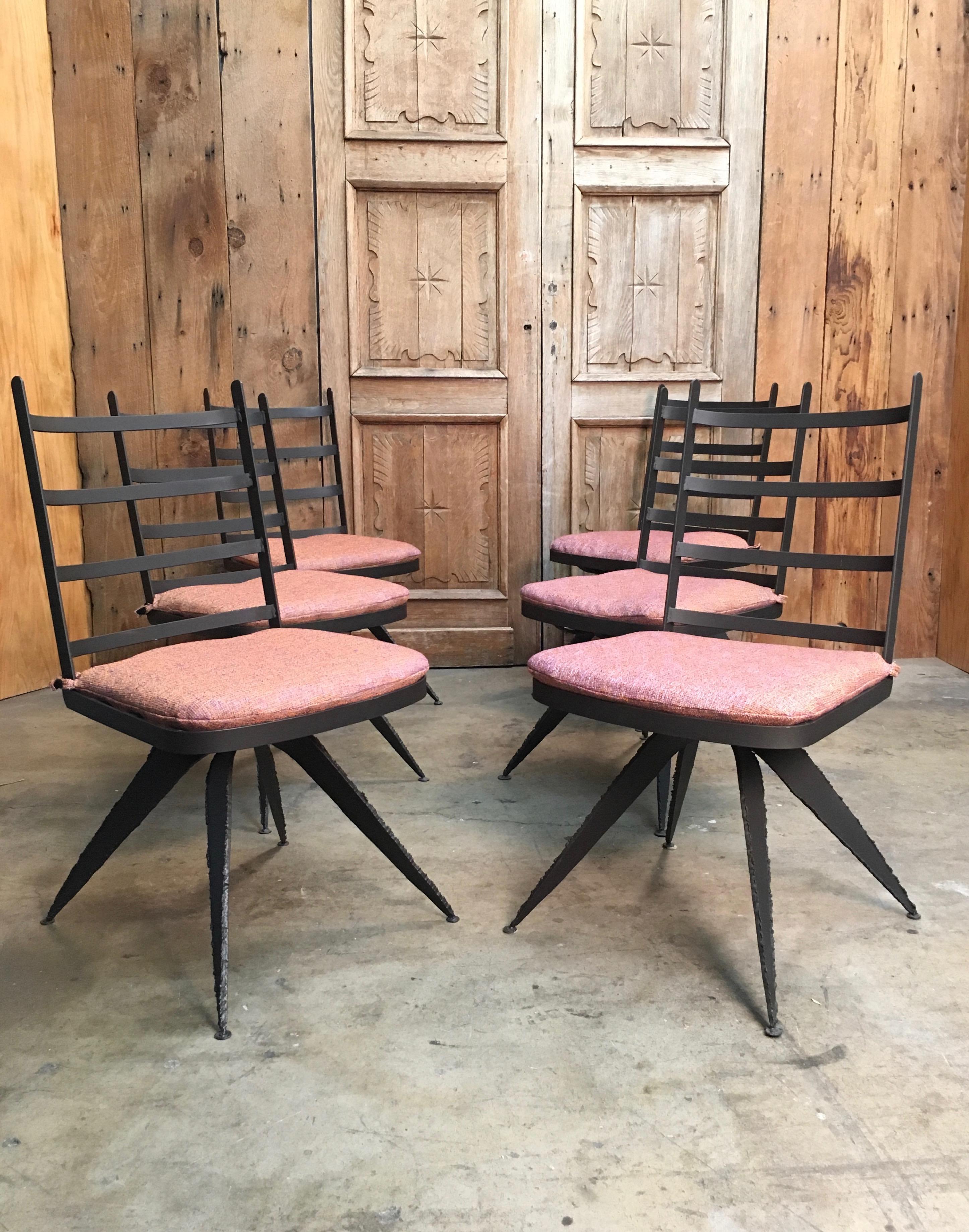 Torch Cut Steel Brutalist Dining Chairs 2
