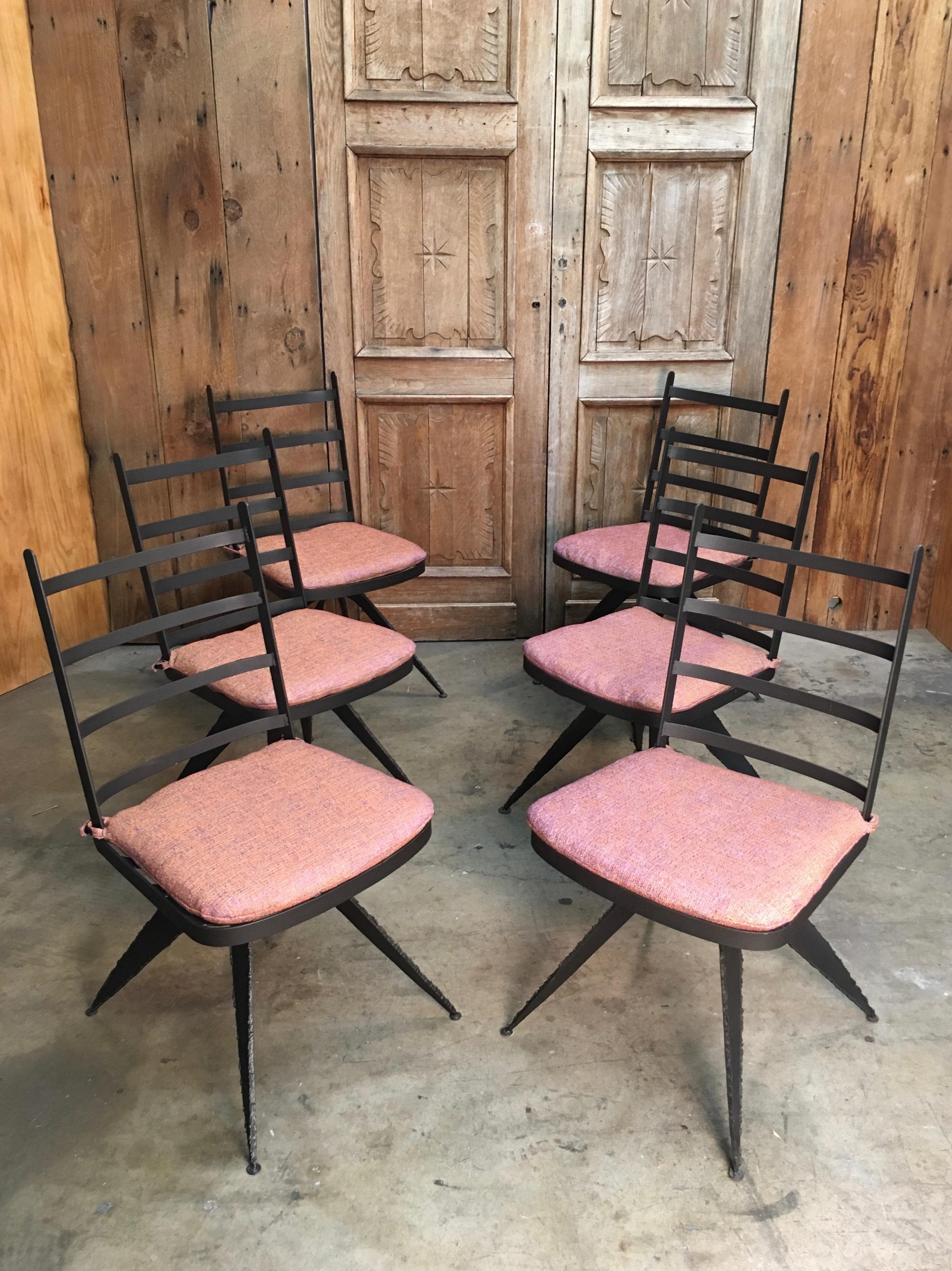 Torch Cut Steel Brutalist Dining Chairs 3
