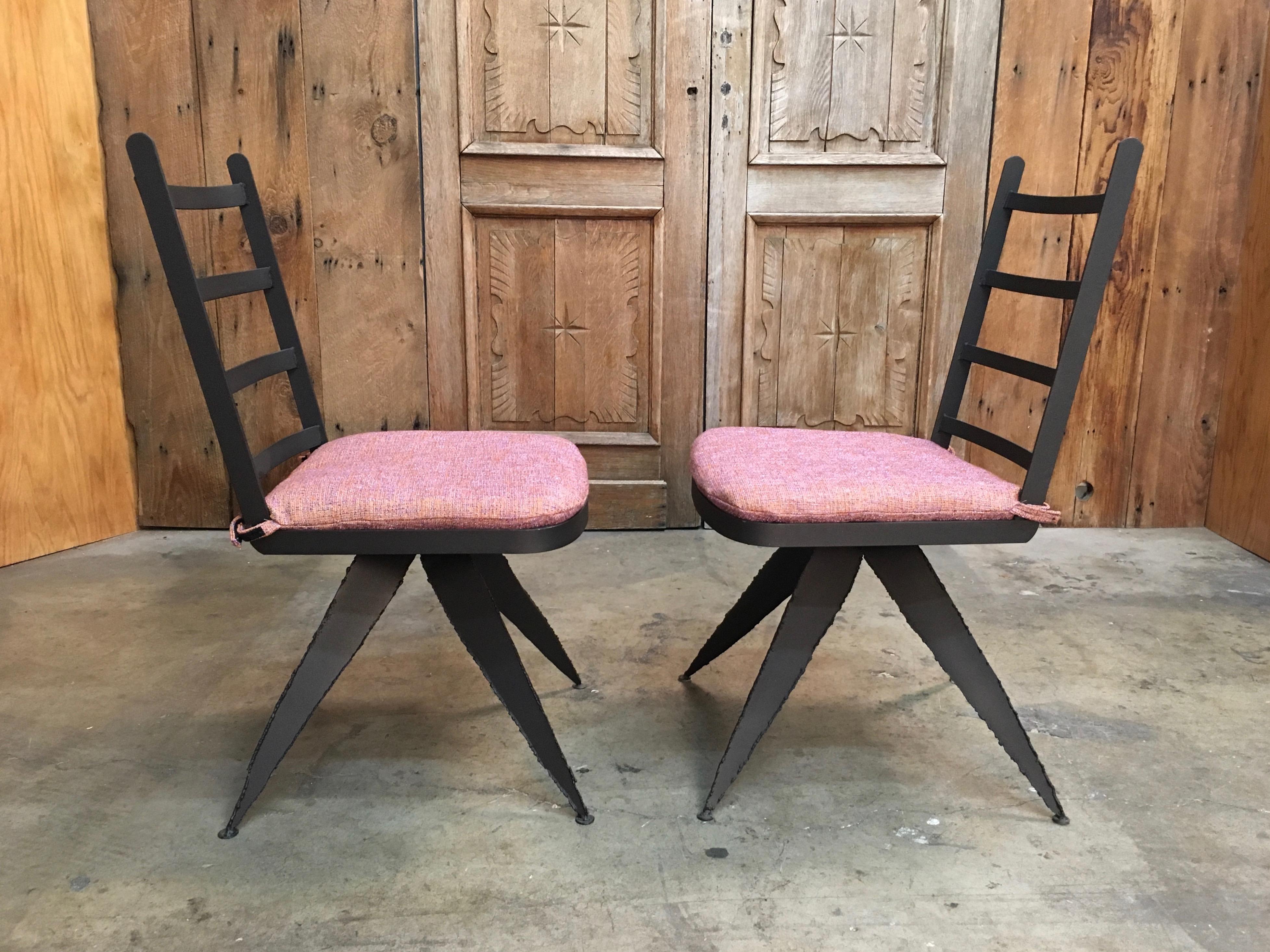 Torch Cut Steel Brutalist Dining Chairs 4