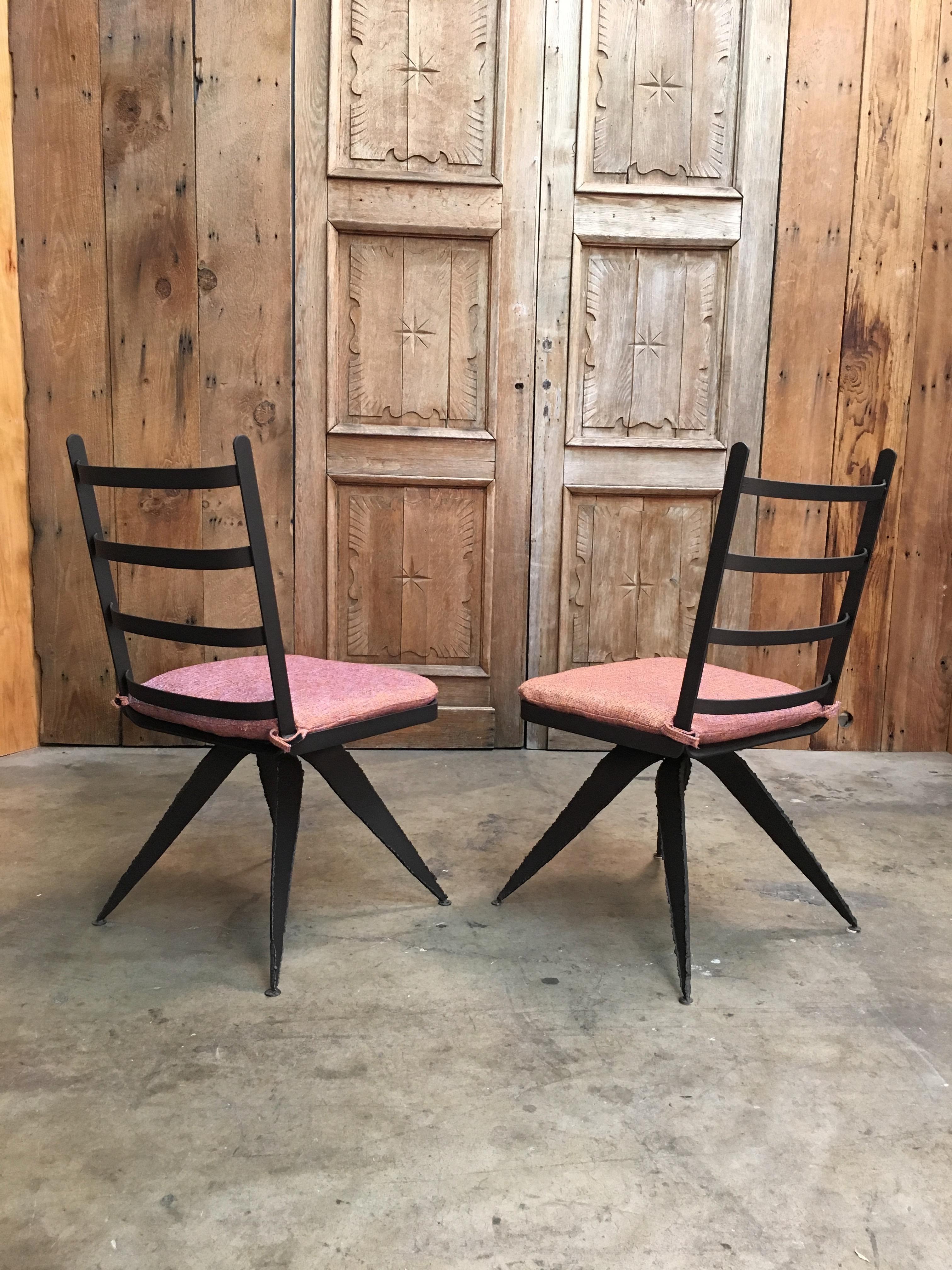 Torch Cut Steel Brutalist Dining Chairs 5