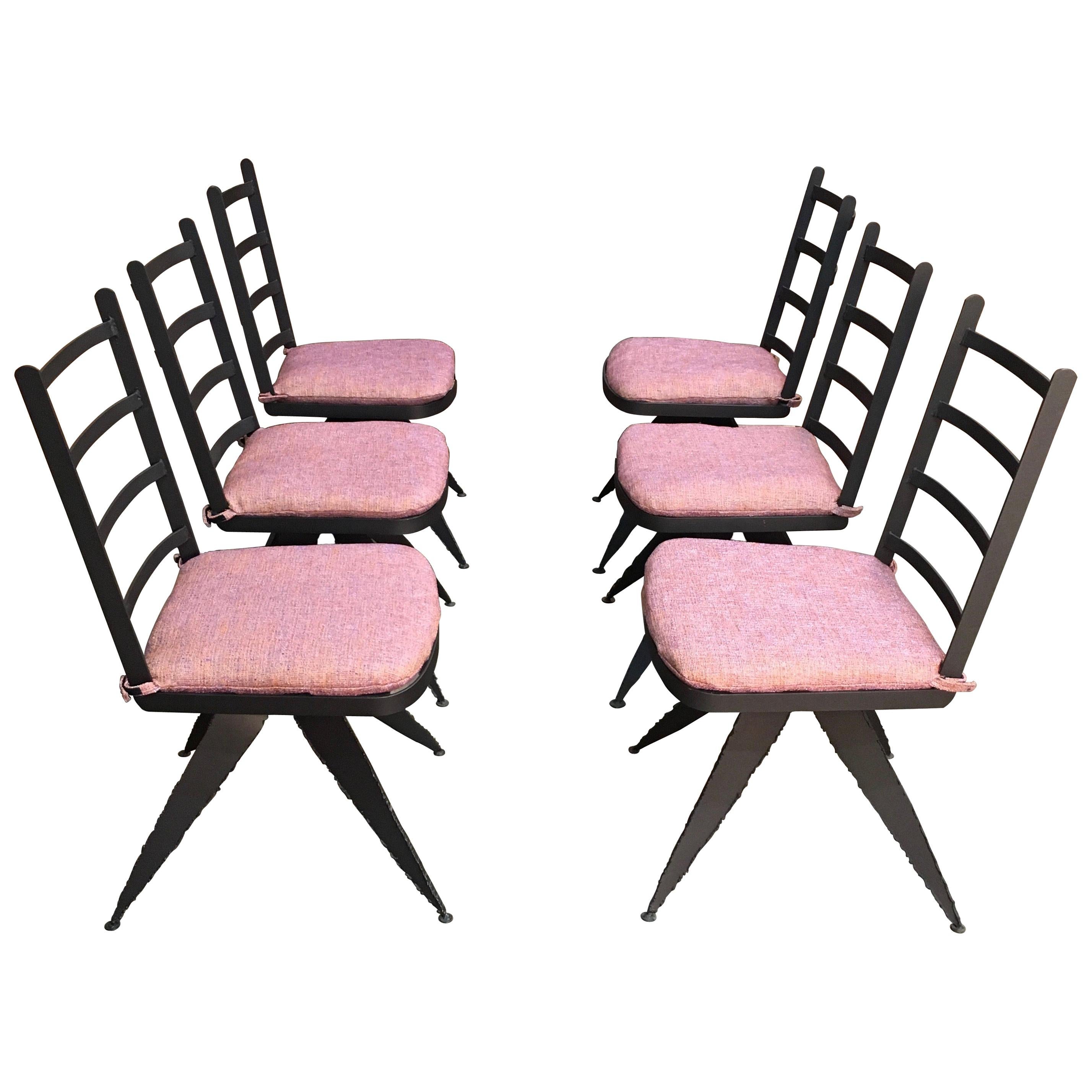 Torch Cut Steel Brutalist Dining Chairs