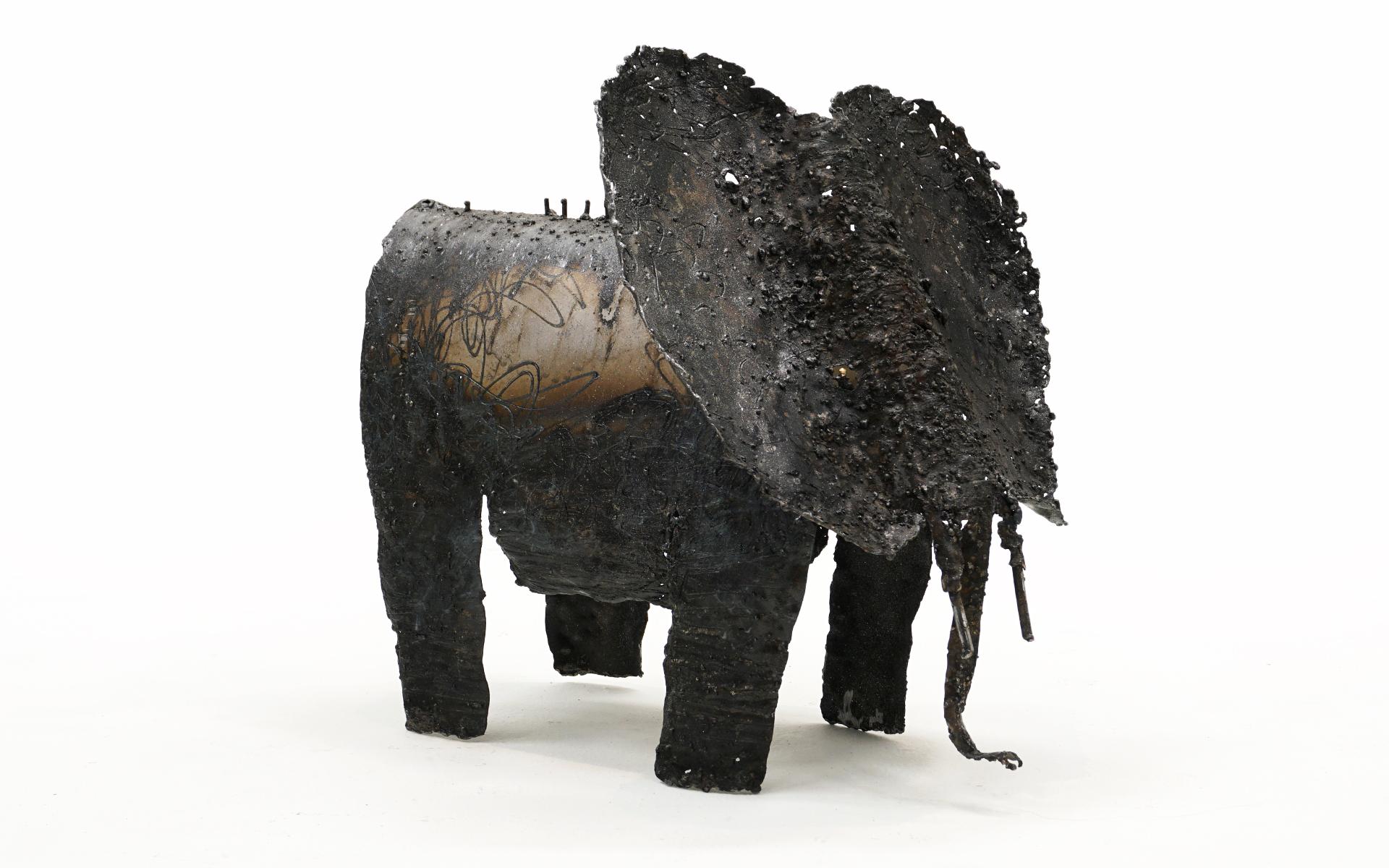 American Torch Cut Steel Elephant Table Top Sculpture by James Bearden For Sale