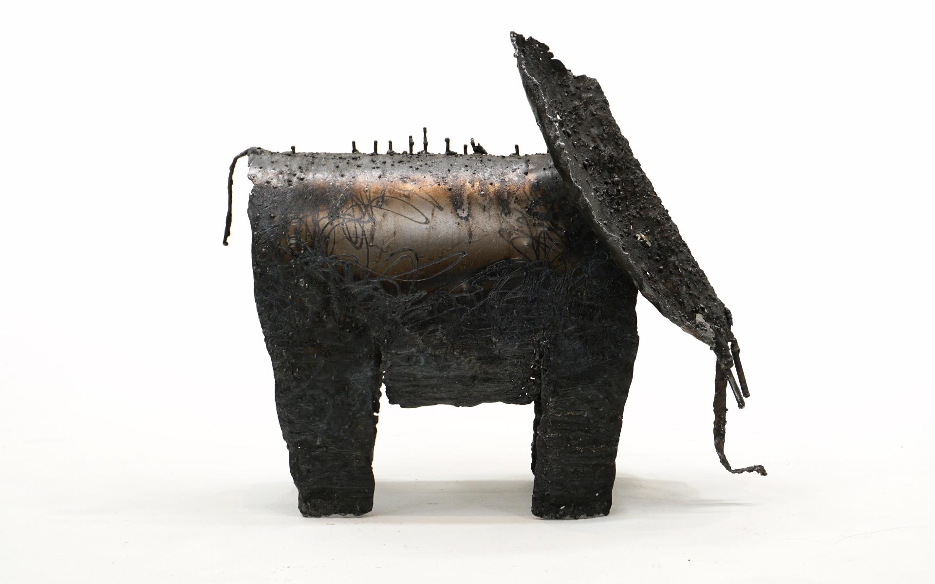 Torch Cut Steel Elephant Table Top Sculpture by James Bearden In Excellent Condition For Sale In Kansas City, MO