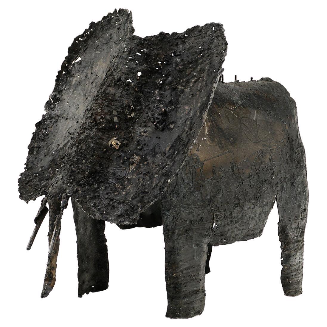 Torch Cut Steel Elephant Table Top Sculpture by James Bearden For Sale