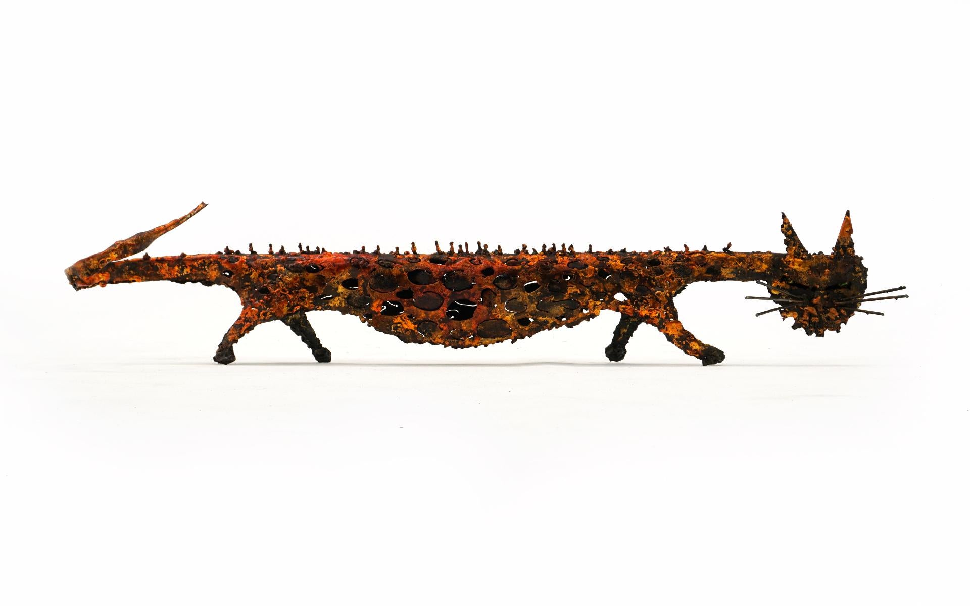 Modern Torch Cut Steel Leopard Sculpture by James Bearden, Orange and Black Enamel For Sale