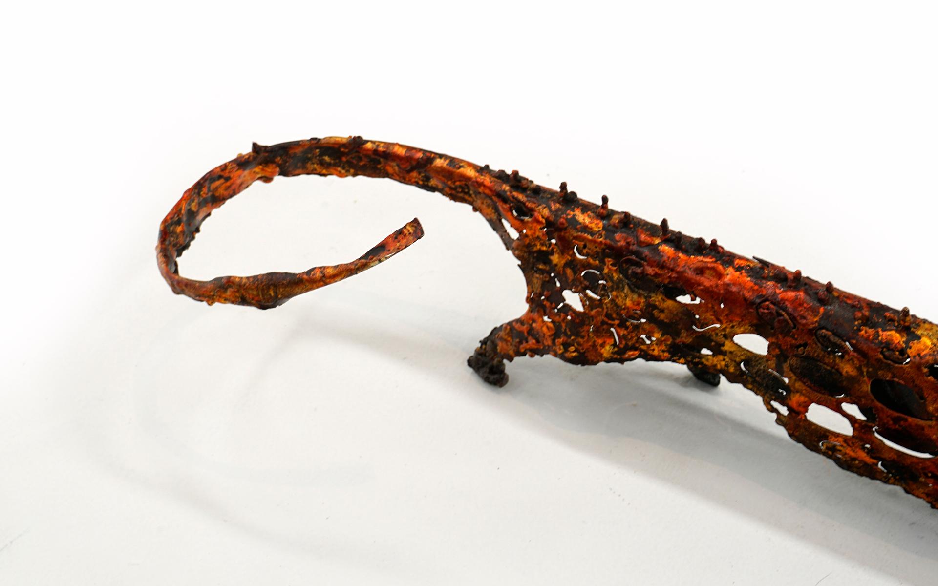 Contemporary Torch Cut Steel Leopard Sculpture by James Bearden, Orange and Black Enamel For Sale