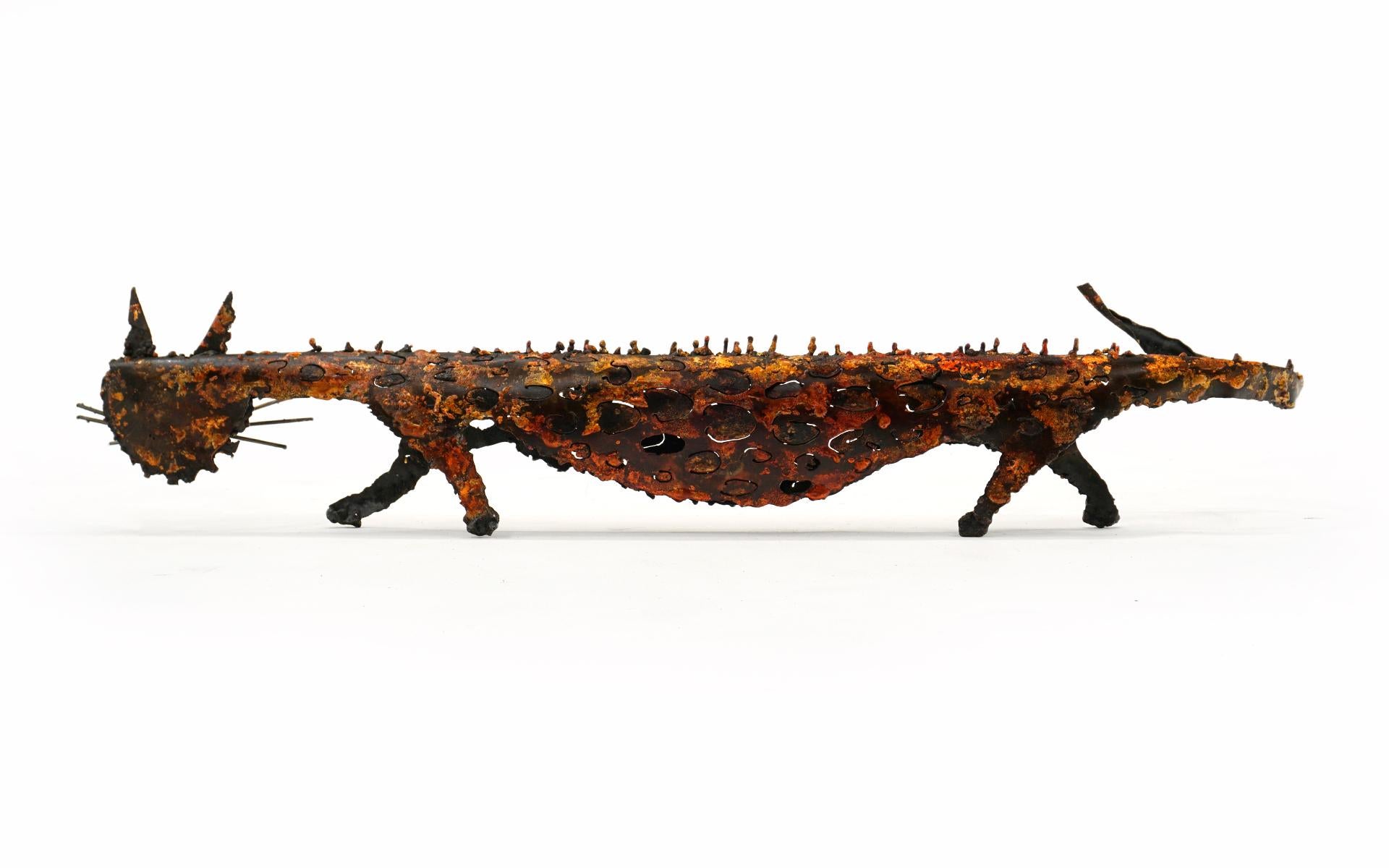 Torch Cut Steel Leopard Sculpture by James Bearden, Orange and Black Enamel For Sale 1