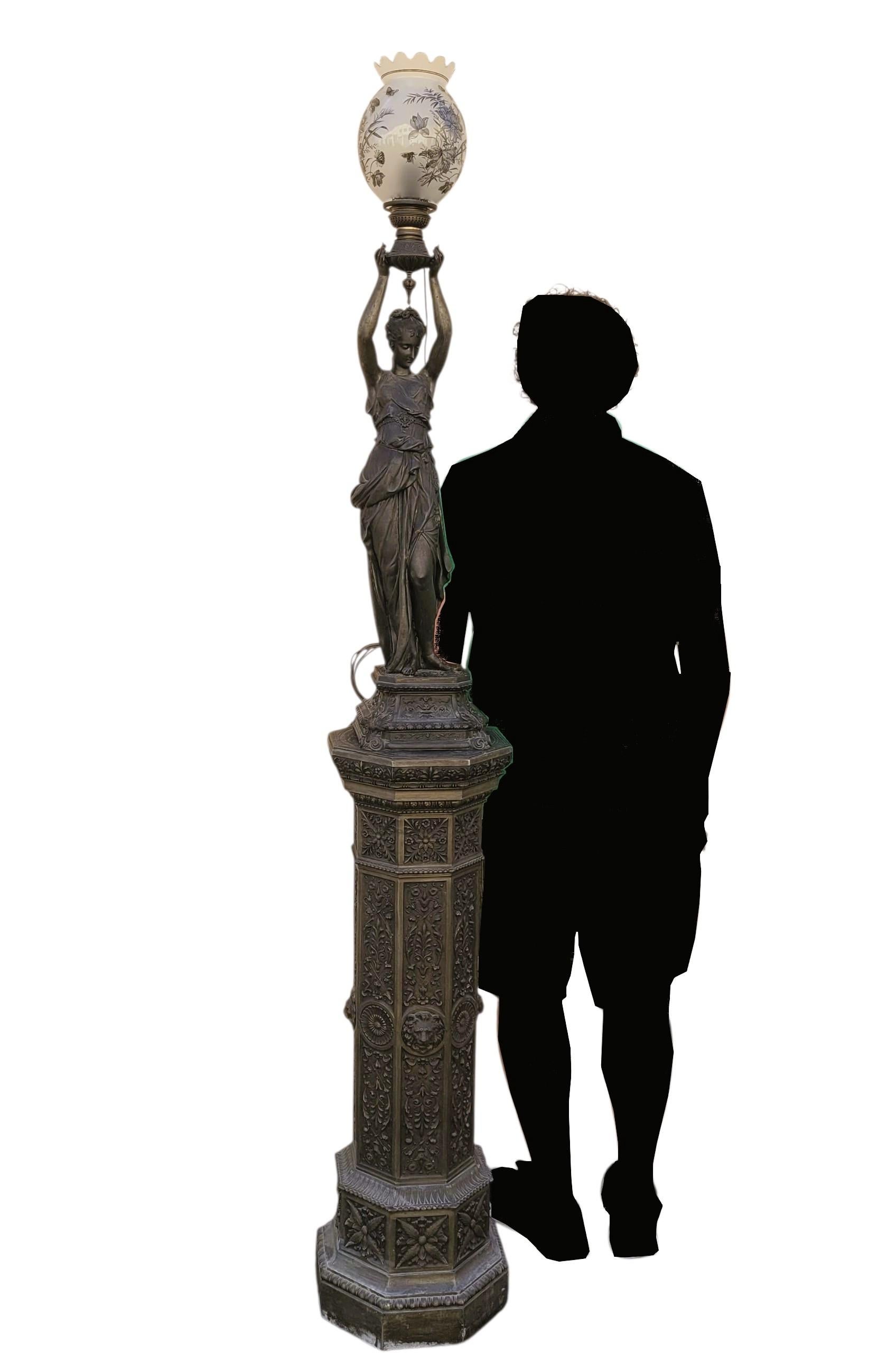 Torch Holder In Spelter On Its Column, Napoleon III, 19th Century For Sale 8