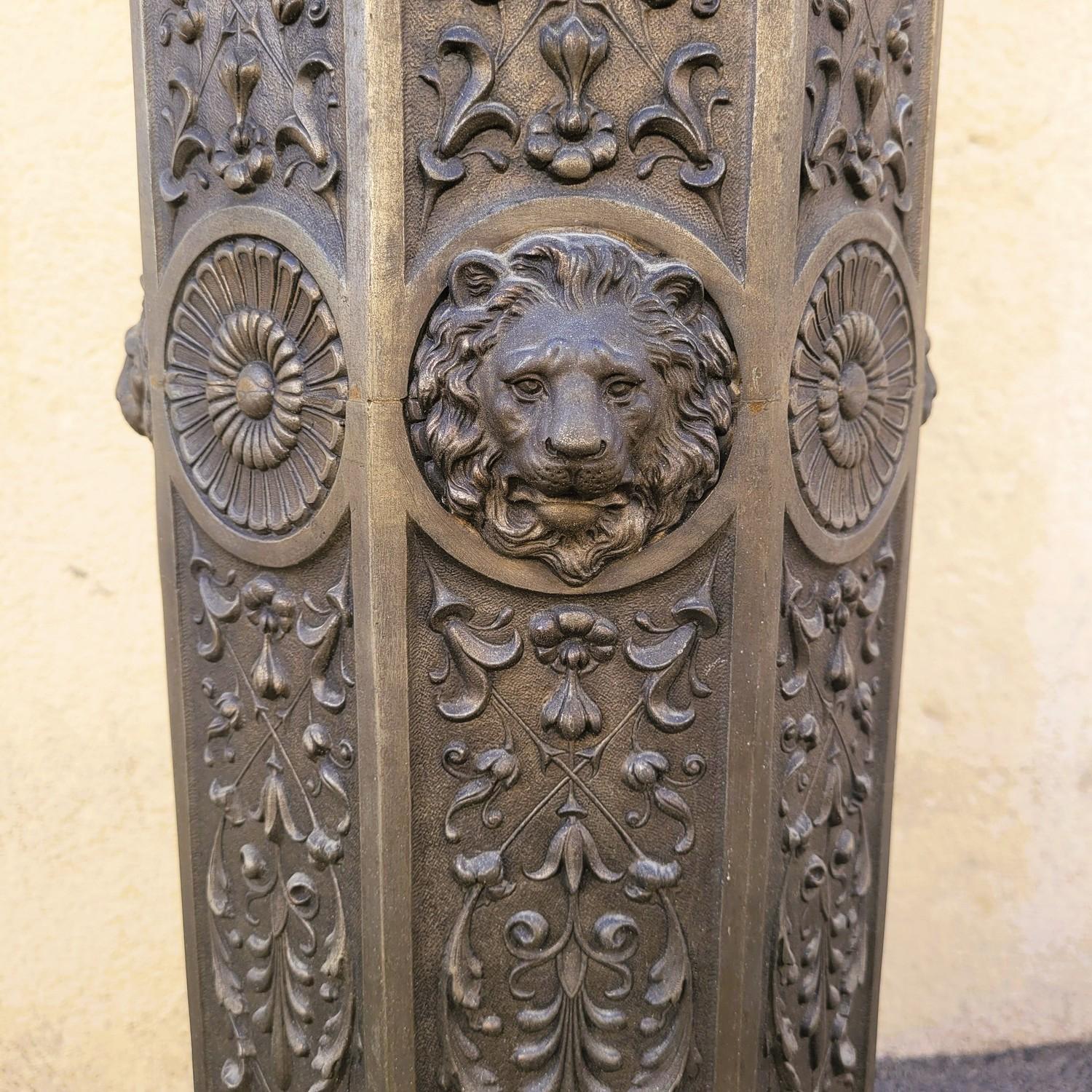 French Torch Holder In Spelter On Its Column, Napoleon III, 19th Century For Sale