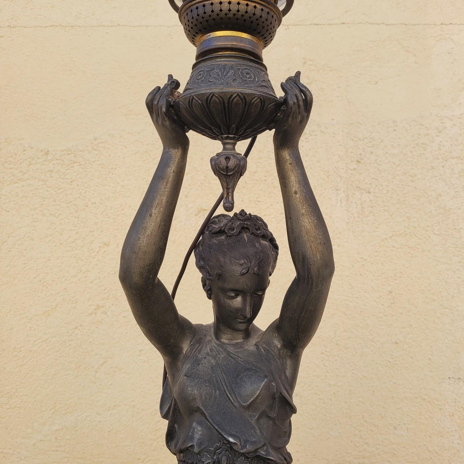 Torch Holder In Spelter On Its Column, Napoleon III, 19th Century For Sale 2