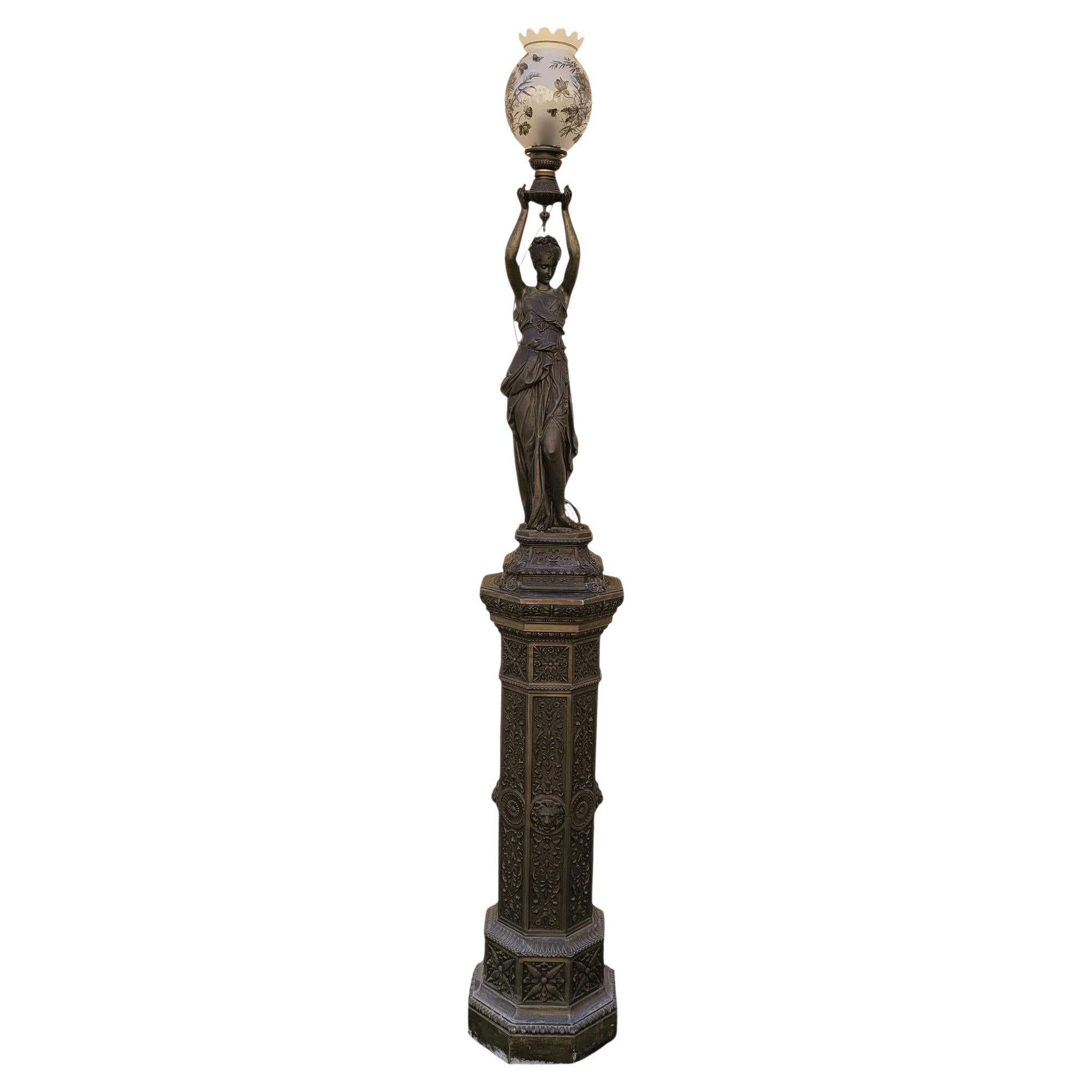 Torch Holder In Spelter On Its Column, Napoleon III, 19th Century For Sale