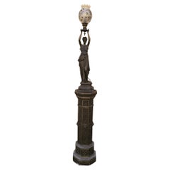 Antique Torch Holder In Spelter On Its Column, Napoleon III, 19th Century