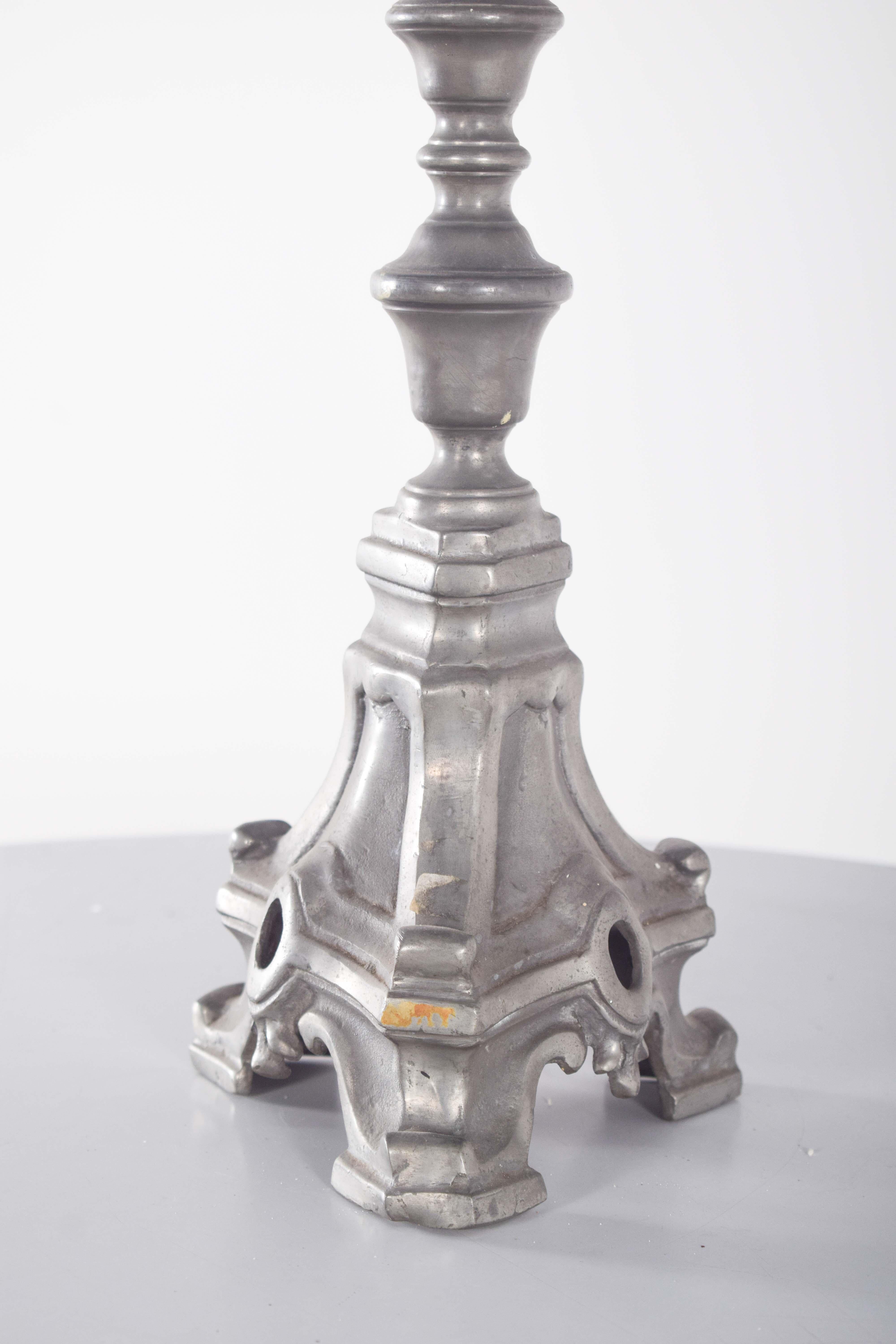 Mid-Century Modern Torch Holder in Turned Tin, Electrified For Sale