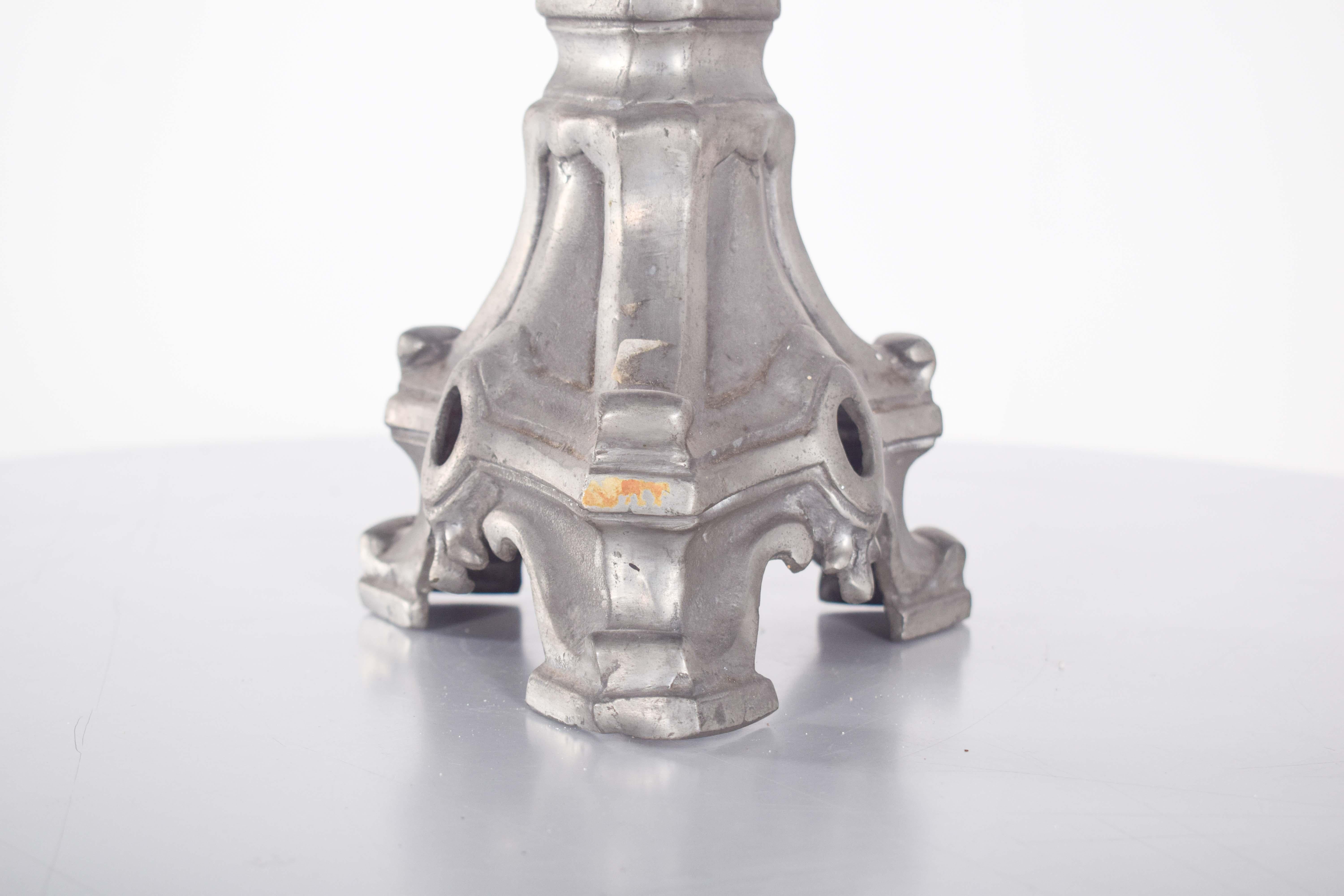 Portuguese Torch Holder in Turned Tin, Electrified For Sale