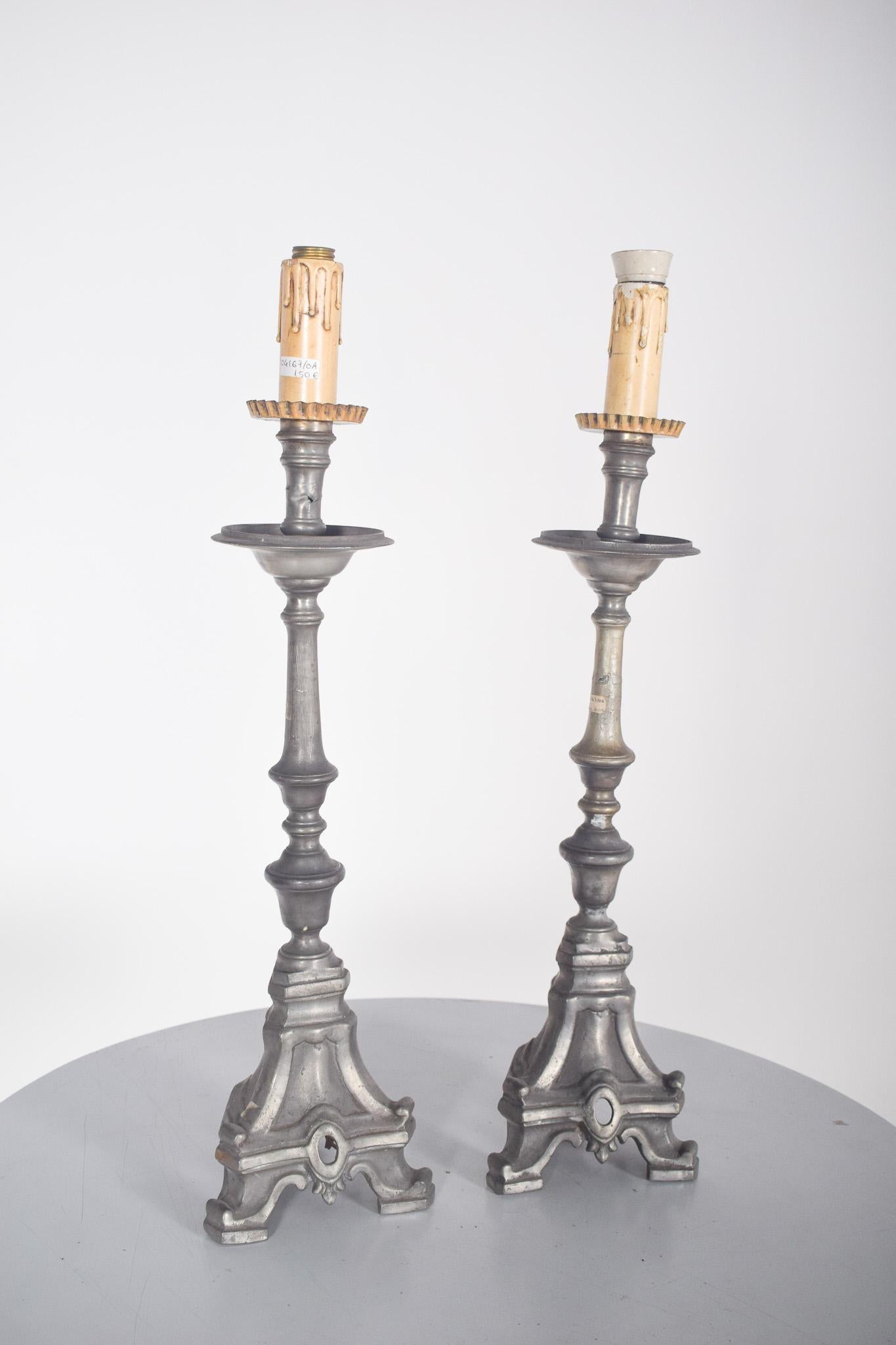 Torch Holder in Turned Tin, Electrified For Sale 1