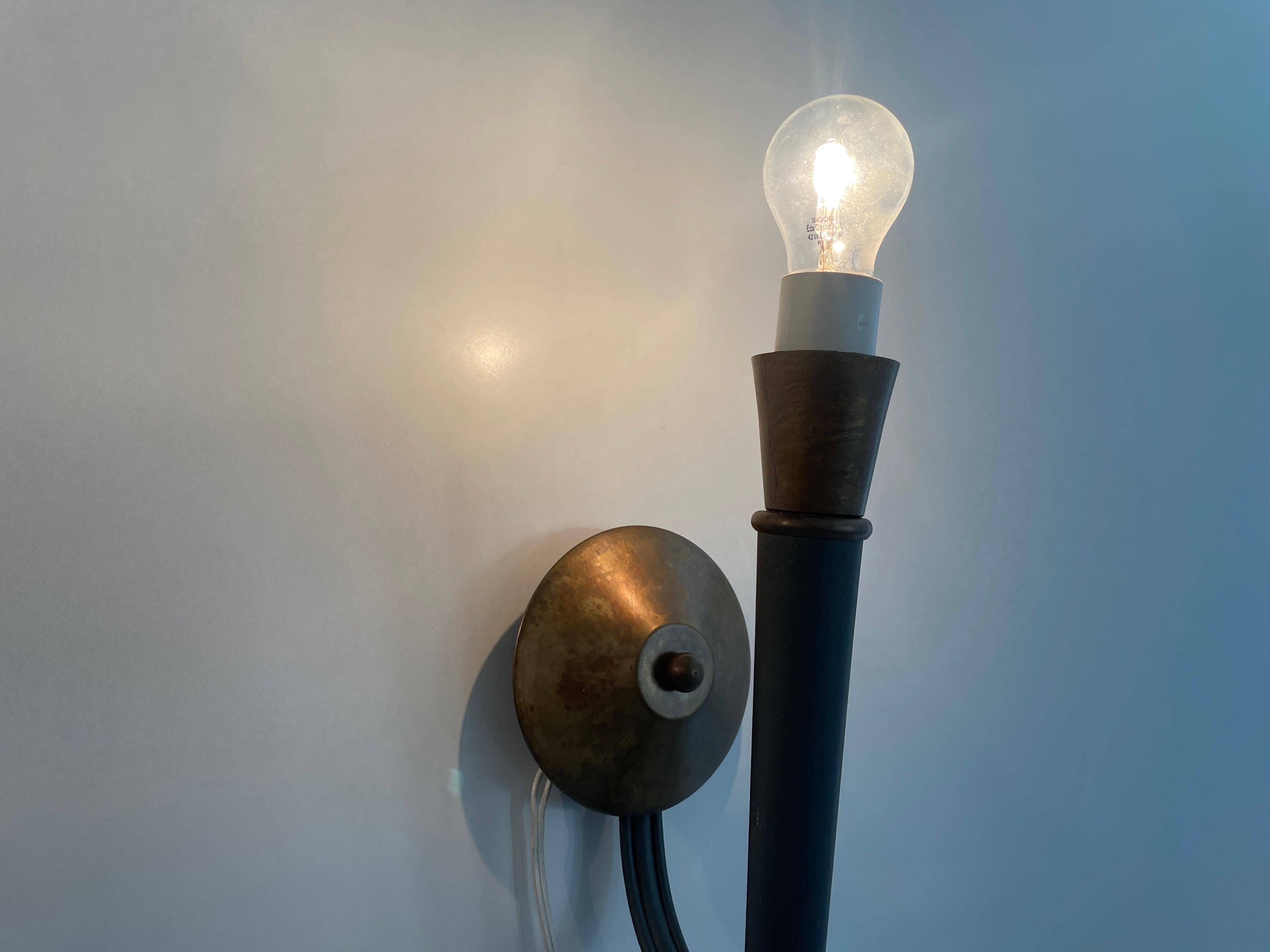 Torch Shape Metal and Brass Large Pair of Wall Sconces, 1960s, Germany For Sale 8