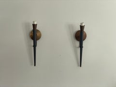 Torch Shape Metal and Brass Large Pair of Wall Sconces, 1960s, Germany