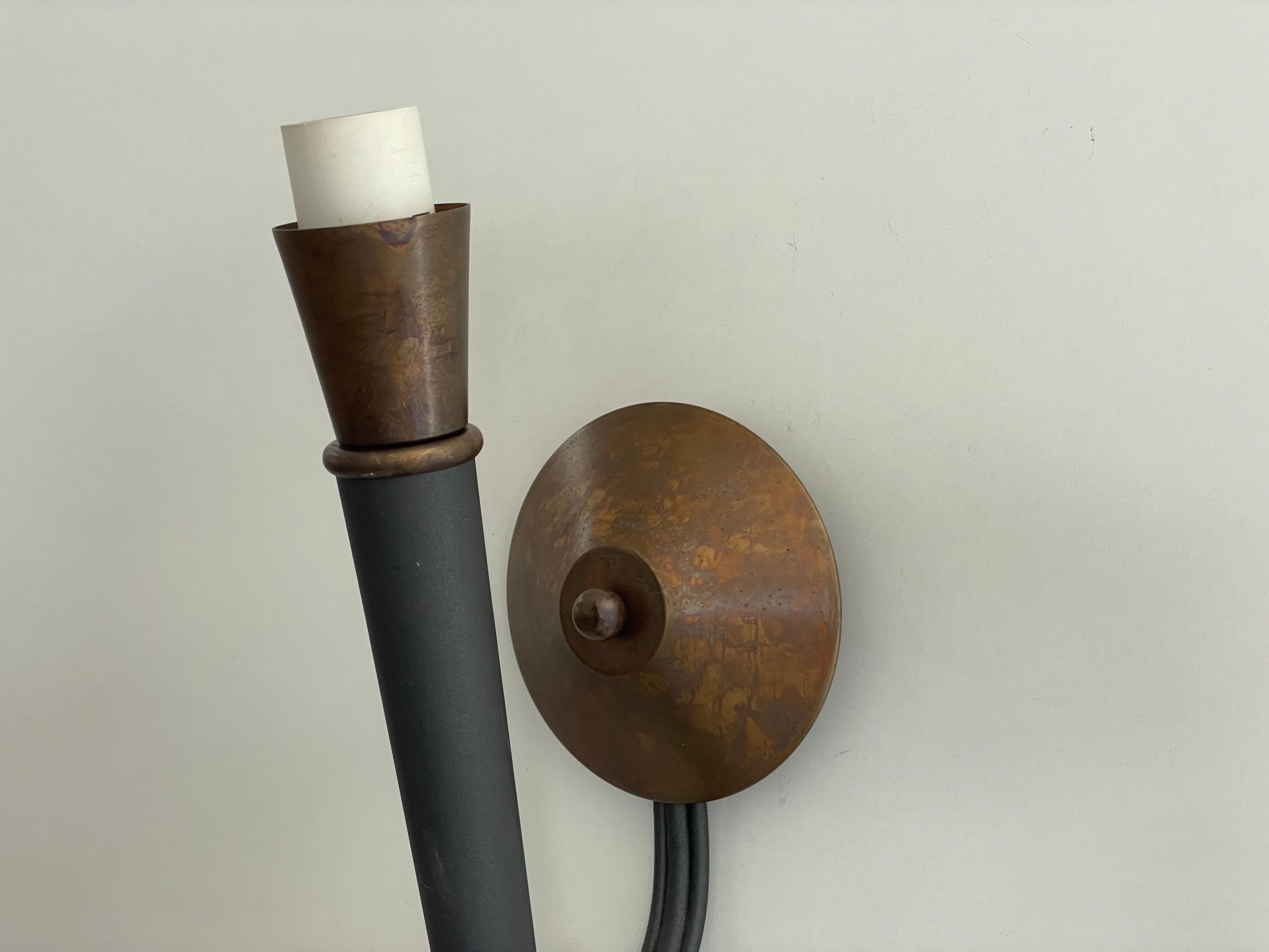 Torch Shape Metal and Brass Large Pair of Wall Sconces, 1960s, Germany In Excellent Condition For Sale In Hagenbach, DE